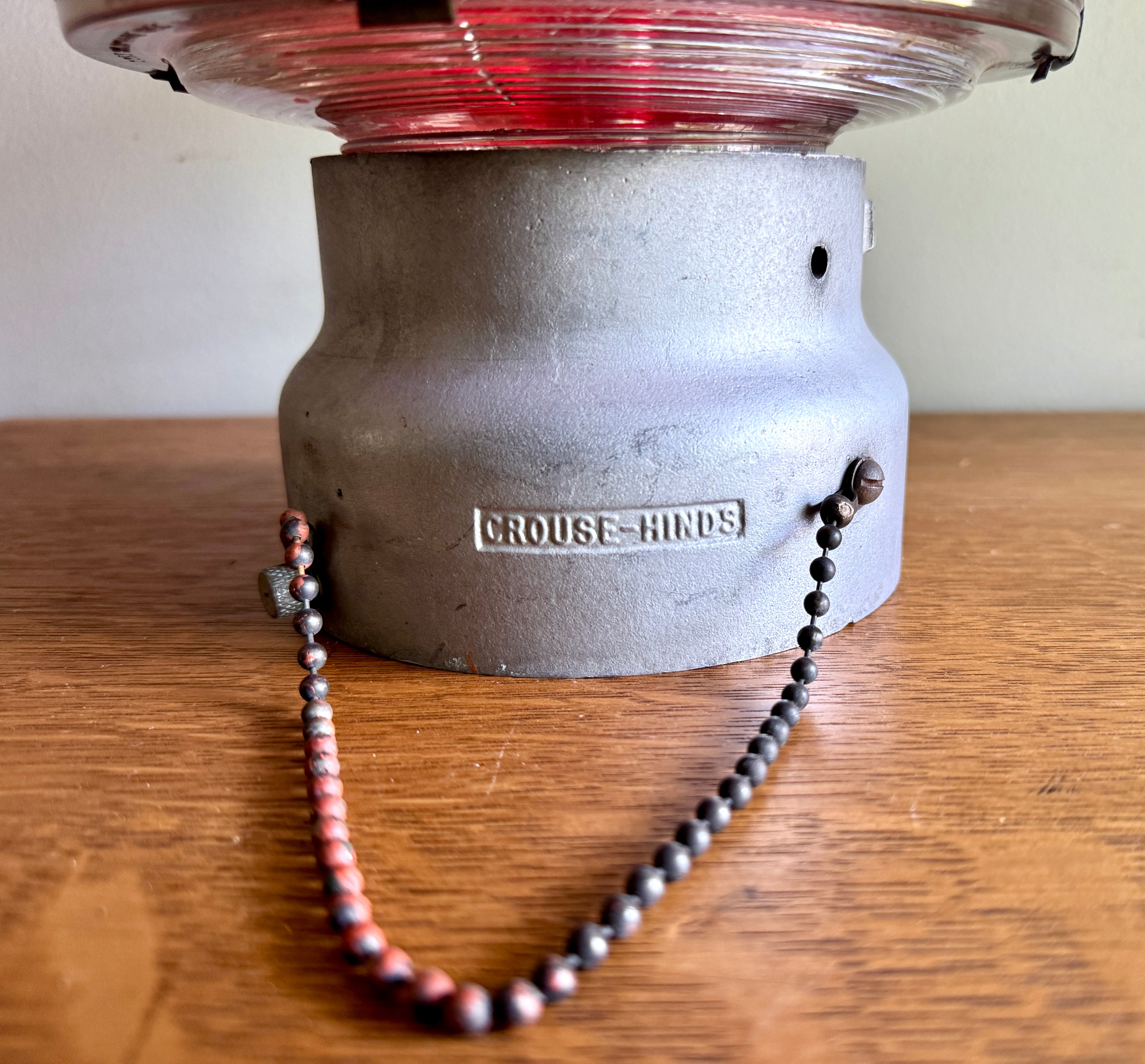 Vtg Crouse-Hinds Obstruction Light Red Globe Lamp ~ Large Obstruction Beacon Table Lamp