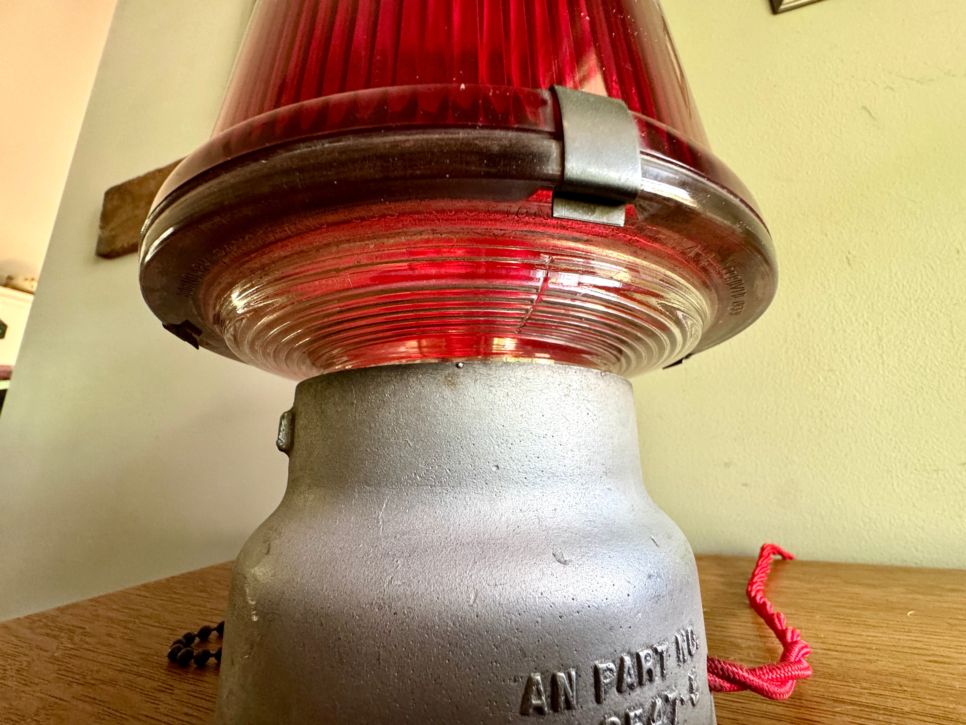 Vtg Crouse-Hinds Obstruction Light Red Globe Lamp ~ Large Obstruction Beacon Table Lamp