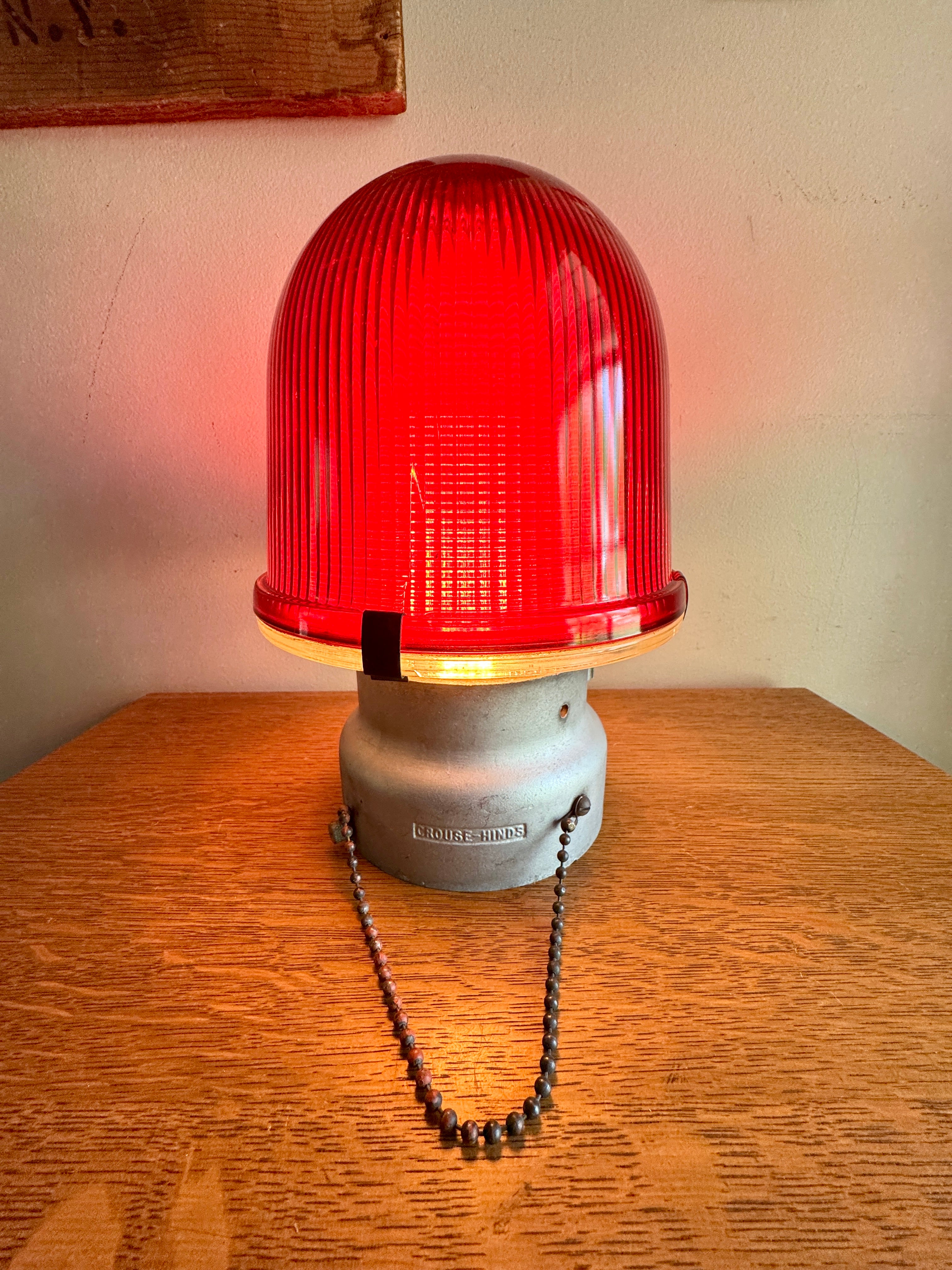 Vtg Crouse-Hinds Obstruction Light Red Globe Lamp ~ Large Obstruction Beacon Table Lamp