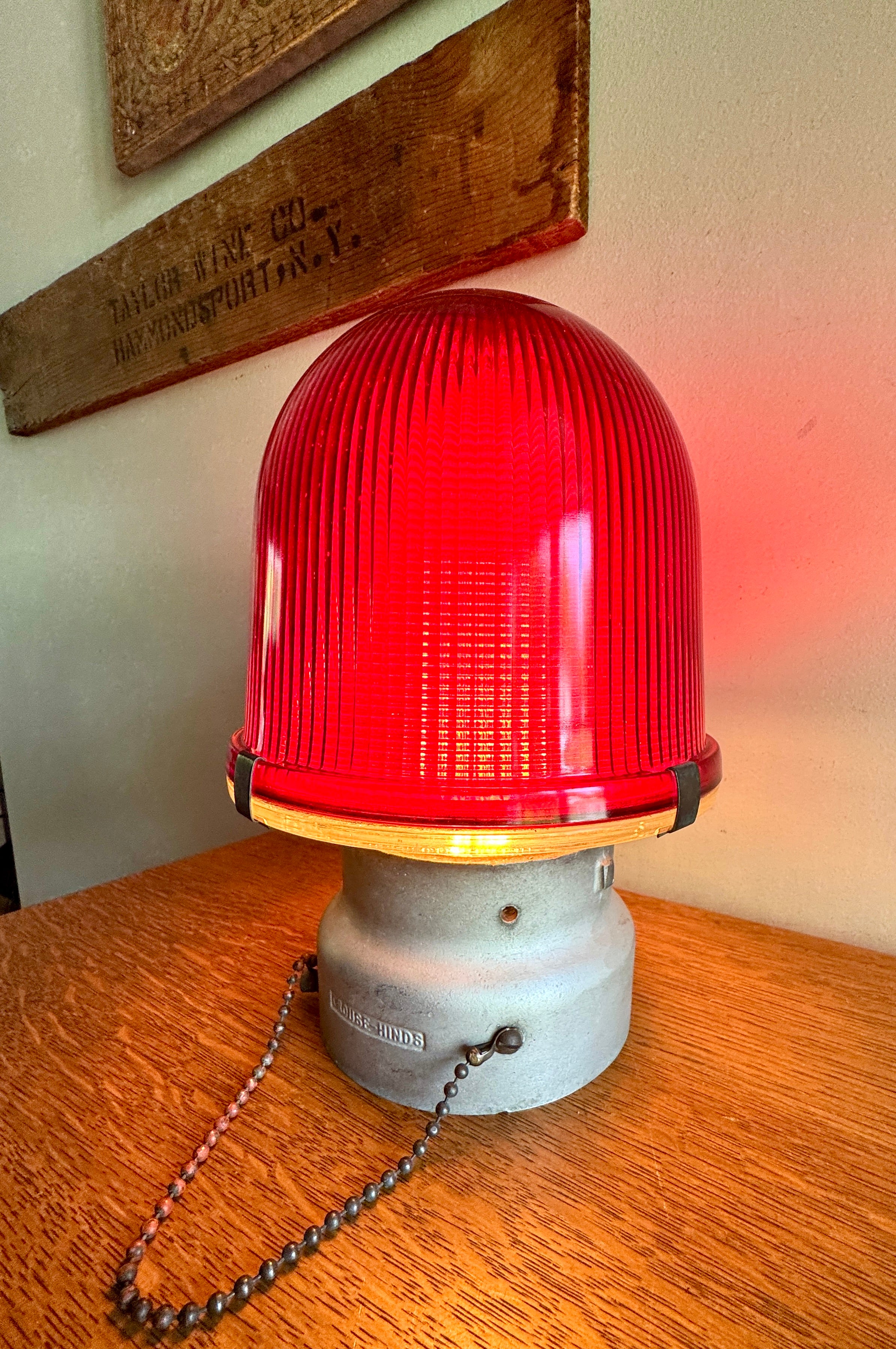 Vtg Crouse-Hinds Obstruction Light Red Globe Lamp ~ Large Obstruction Beacon Table Lamp