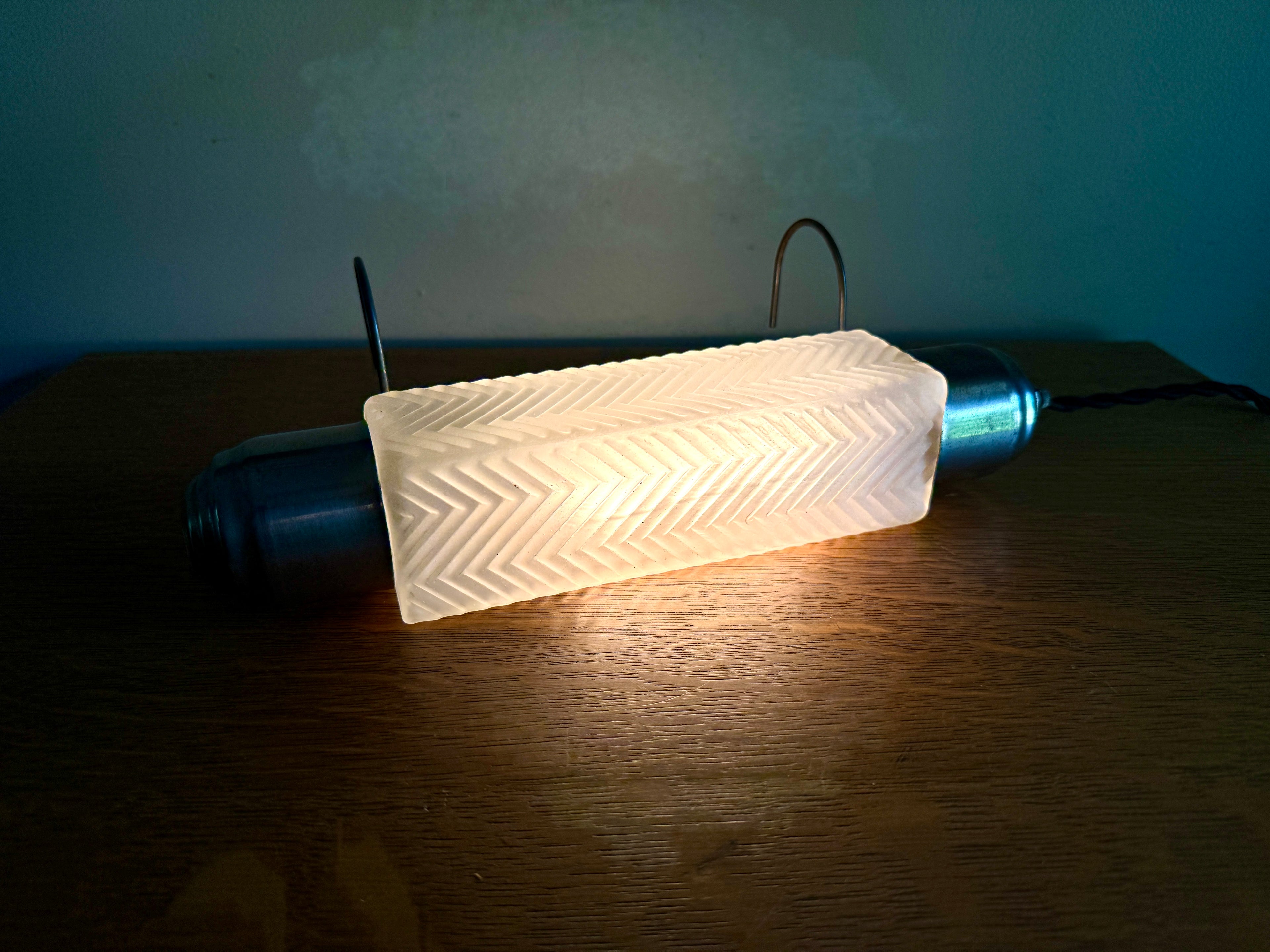 1930's Art Deco Frosted Glass Headboard Lamp ~ Frosted Pressed Glass Boudoir Lamp