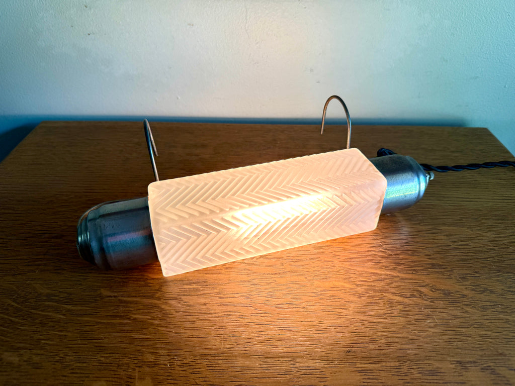 1930's Art Deco Frosted Glass Headboard Lamp ~ Frosted Pressed Glass Boudoir Lamp