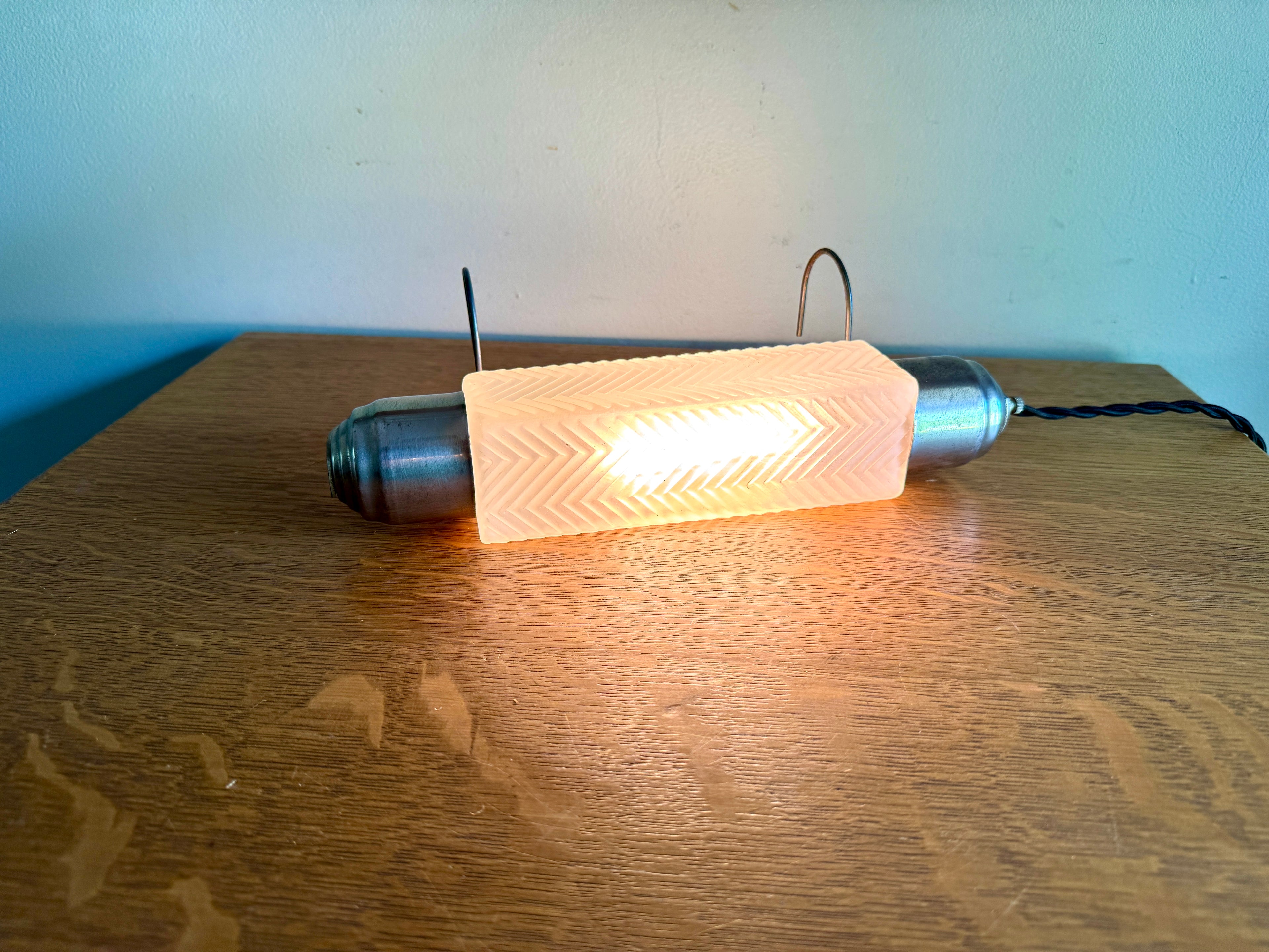 1930's Art Deco Frosted Glass Headboard Lamp ~ Frosted Pressed Glass Boudoir Lamp
