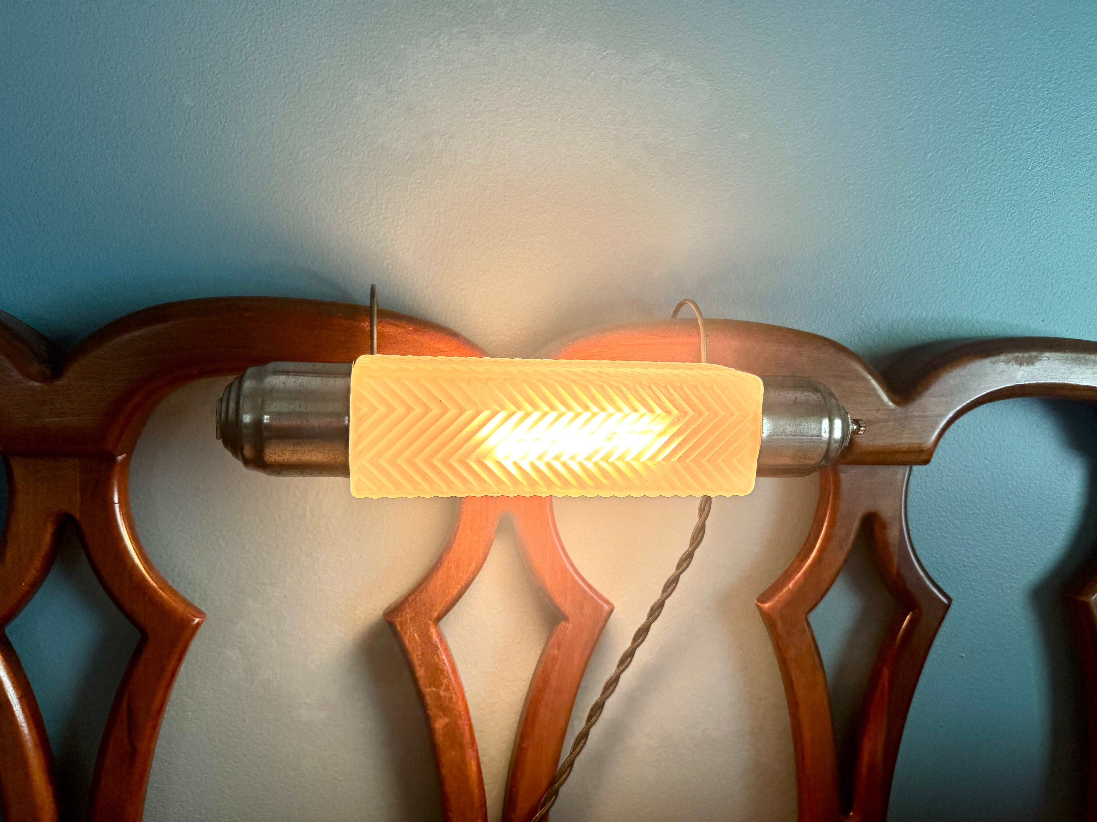 1930's Art Deco Frosted Glass Headboard Lamp ~ Frosted Pressed Glass Boudoir Lamp
