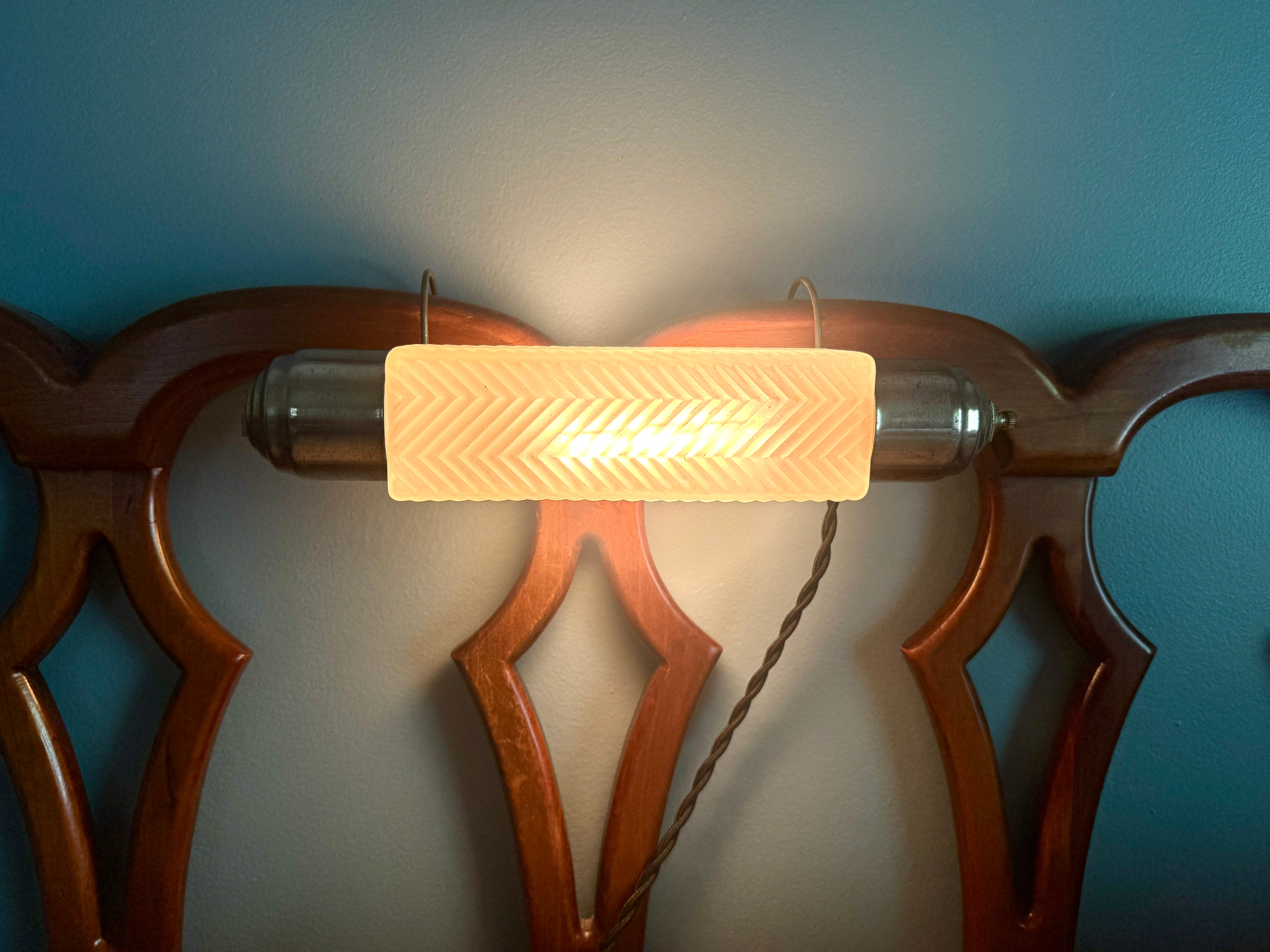 1930's Art Deco Frosted Glass Headboard Lamp ~ Frosted Pressed Glass Boudoir Lamp