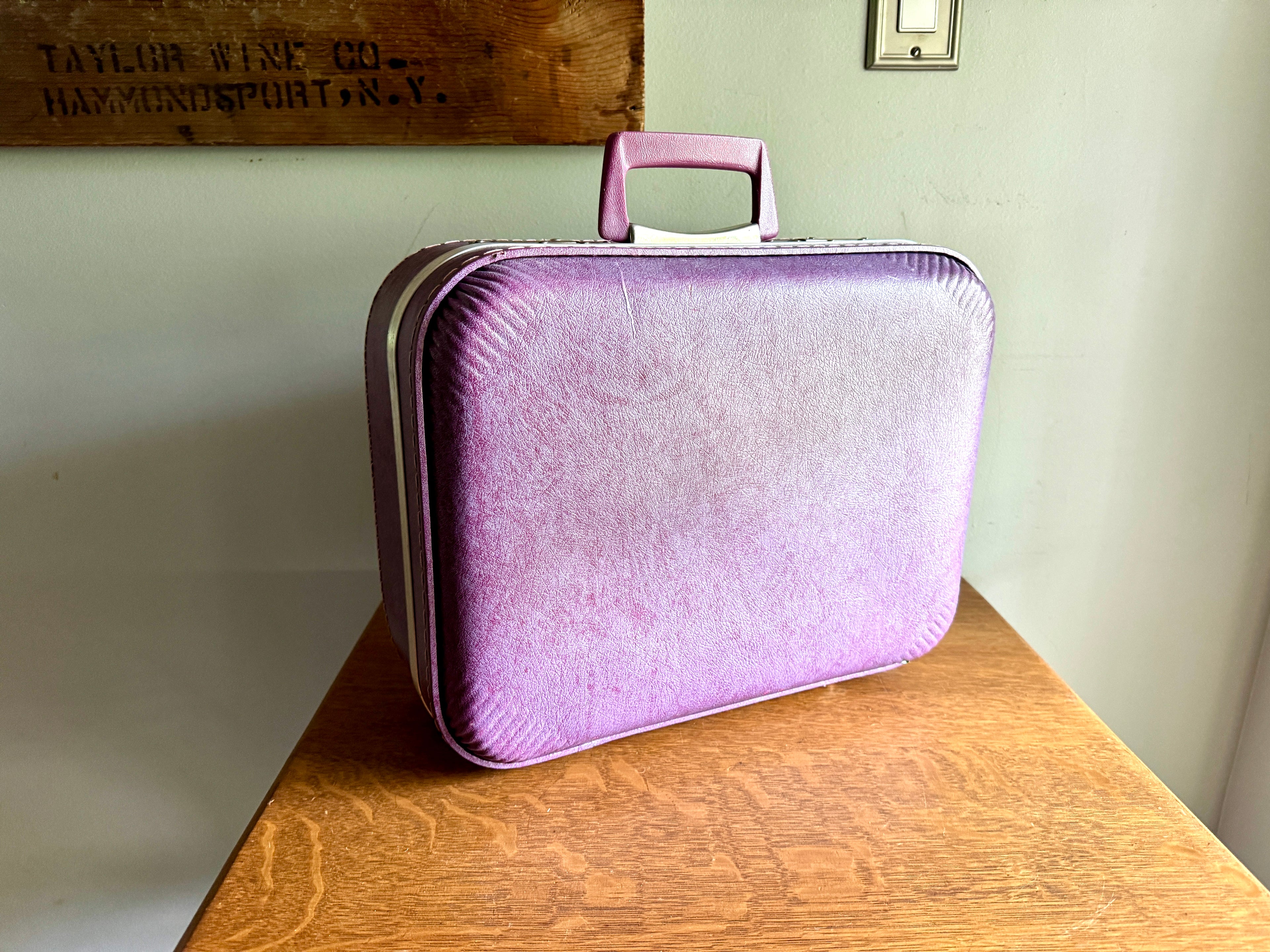 70's Small Purple Vinyl Suitcase ~ Purple Weekend Bag ~ Purple Kids Suitcase