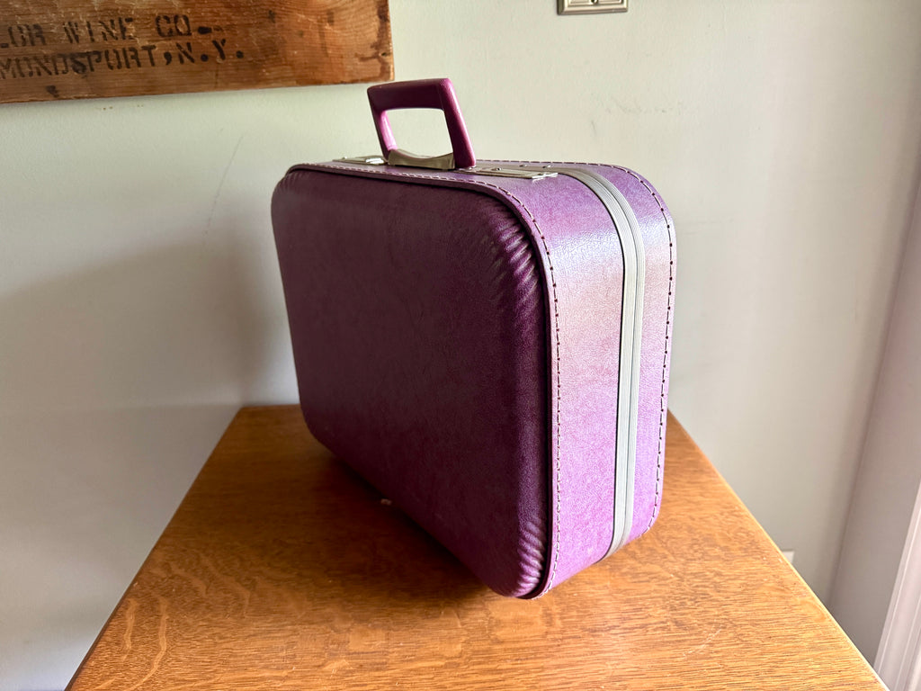 70's Small Purple Vinyl Suitcase ~ Purple Weekend Bag ~ Purple Kids Suitcase