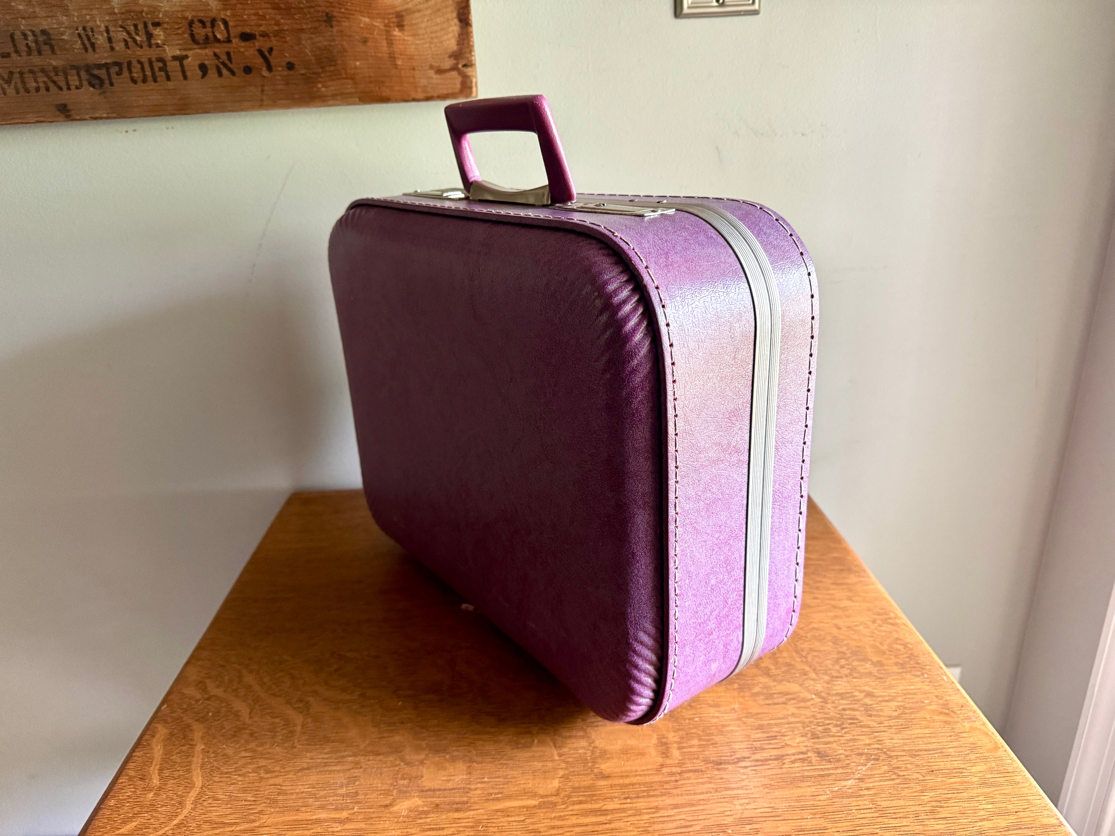 70's Small Purple Vinyl Suitcase ~ Purple Weekend Bag ~ Purple Kids Suitcase