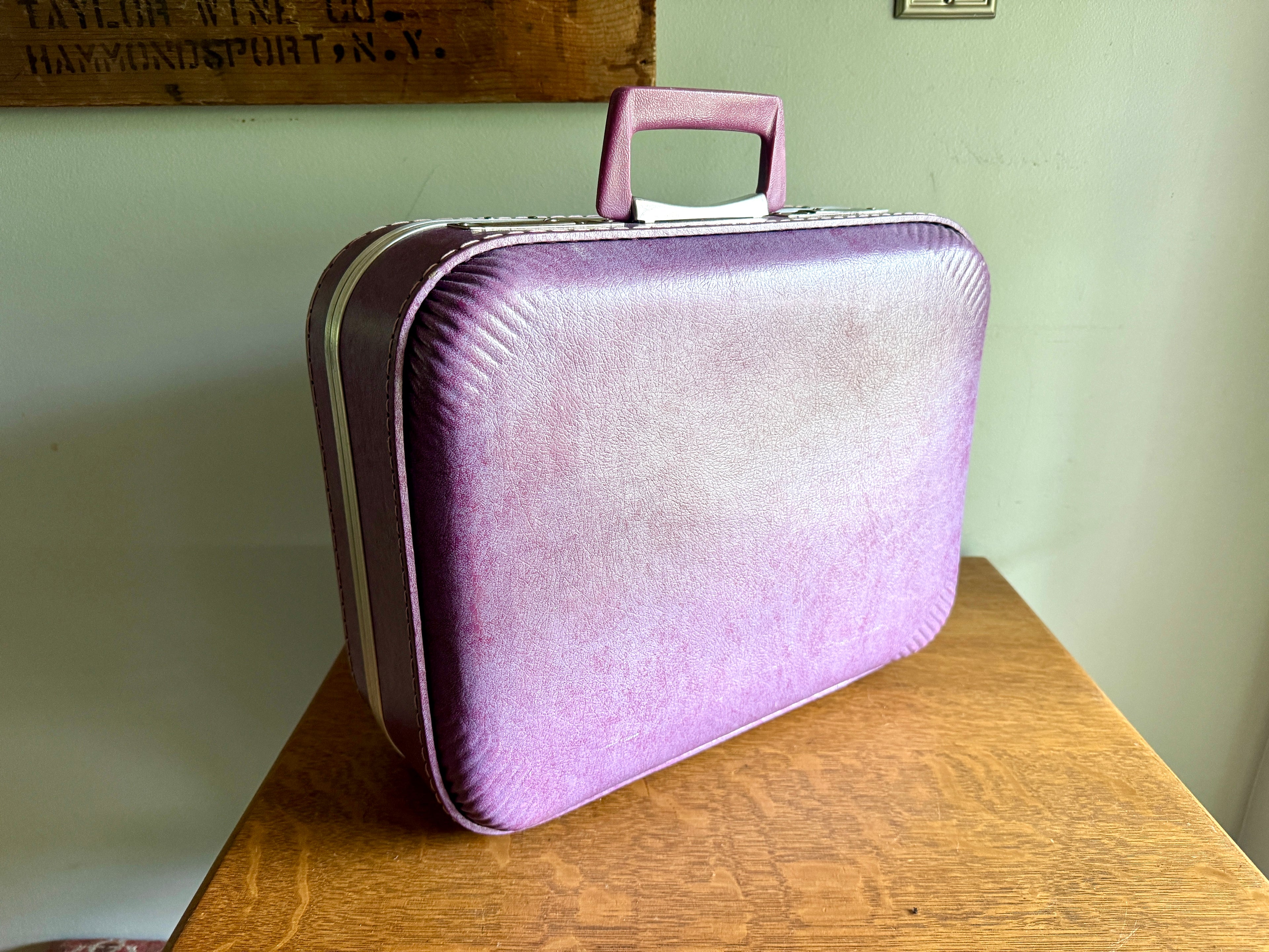 70's Small Purple Vinyl Suitcase ~ Purple Weekend Bag ~ Purple Kids Suitcase