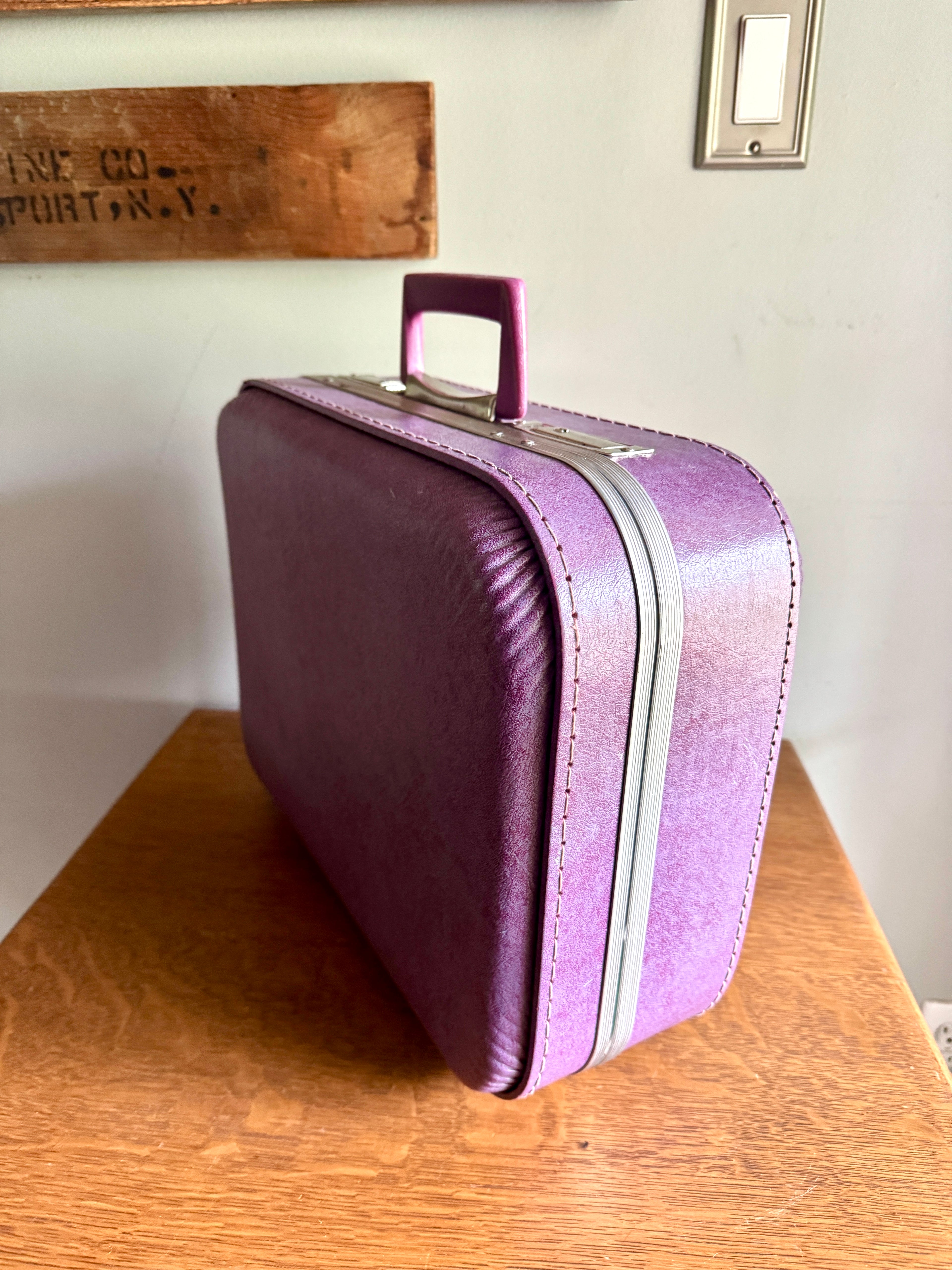 70's Small Purple Vinyl Suitcase ~ Purple Weekend Bag ~ Purple Kids Suitcase