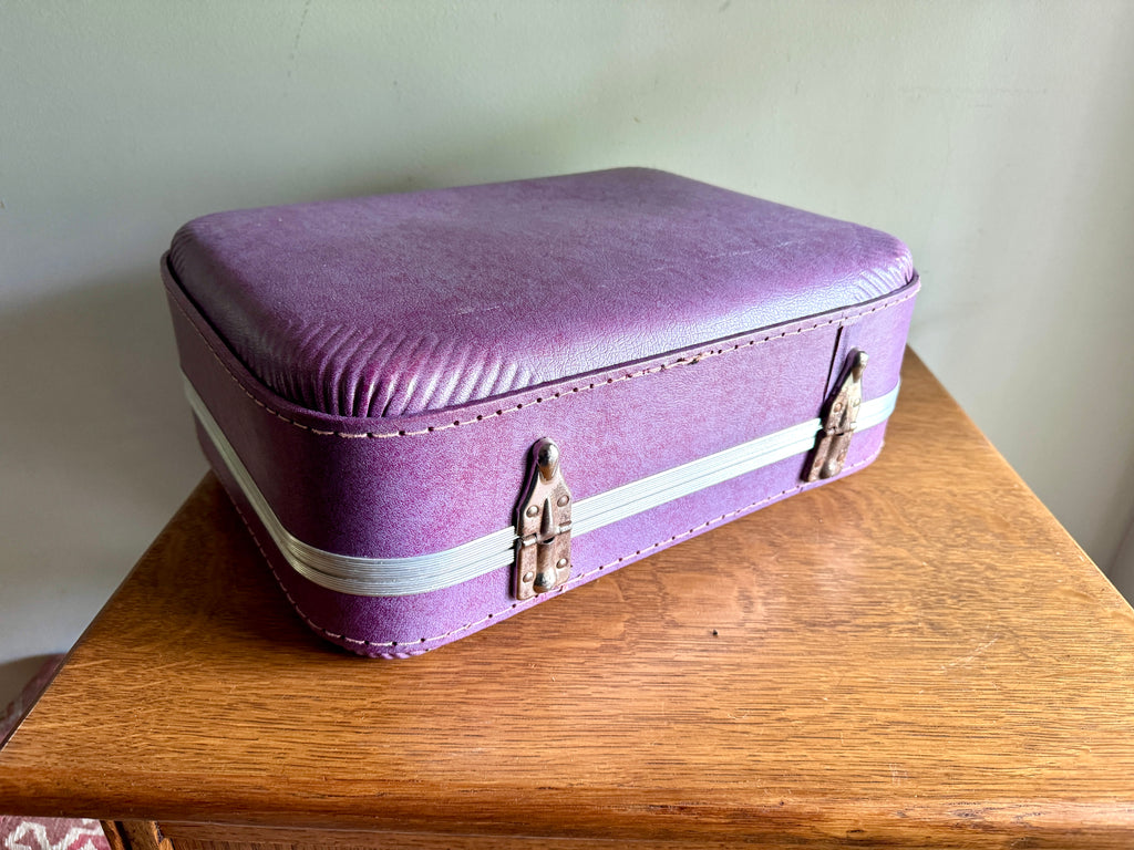 70's Small Purple Vinyl Suitcase ~ Purple Weekend Bag ~ Purple Kids Suitcase