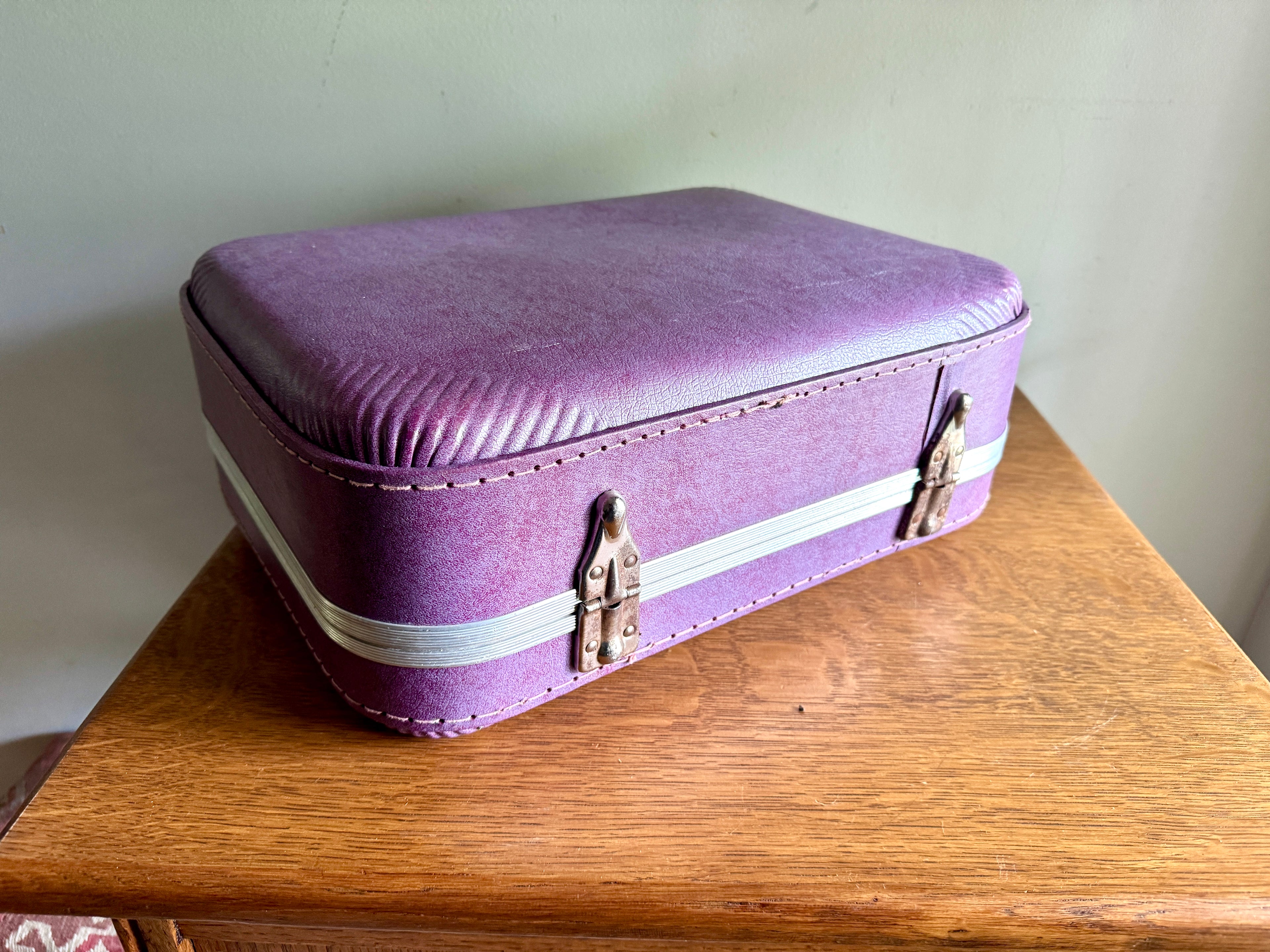 70's Small Purple Vinyl Suitcase ~ Purple Weekend Bag ~ Purple Kids Suitcase