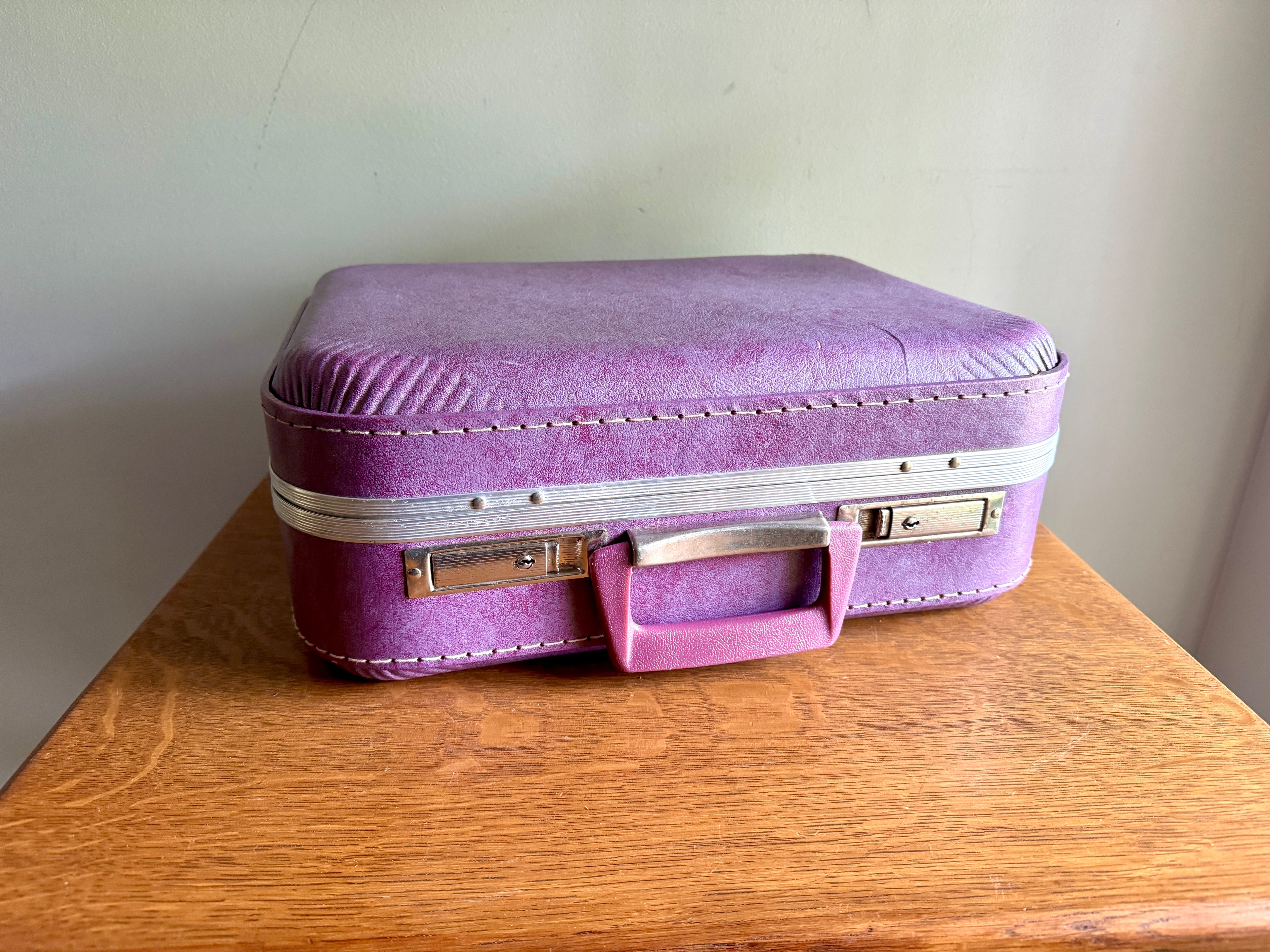 70's Small Purple Vinyl Suitcase ~ Purple Weekend Bag ~ Purple Kids Suitcase