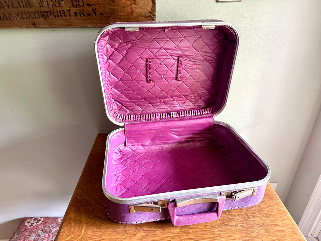 70's Small Purple Vinyl Suitcase ~ Purple Weekend Bag ~ Purple Kids Suitcase