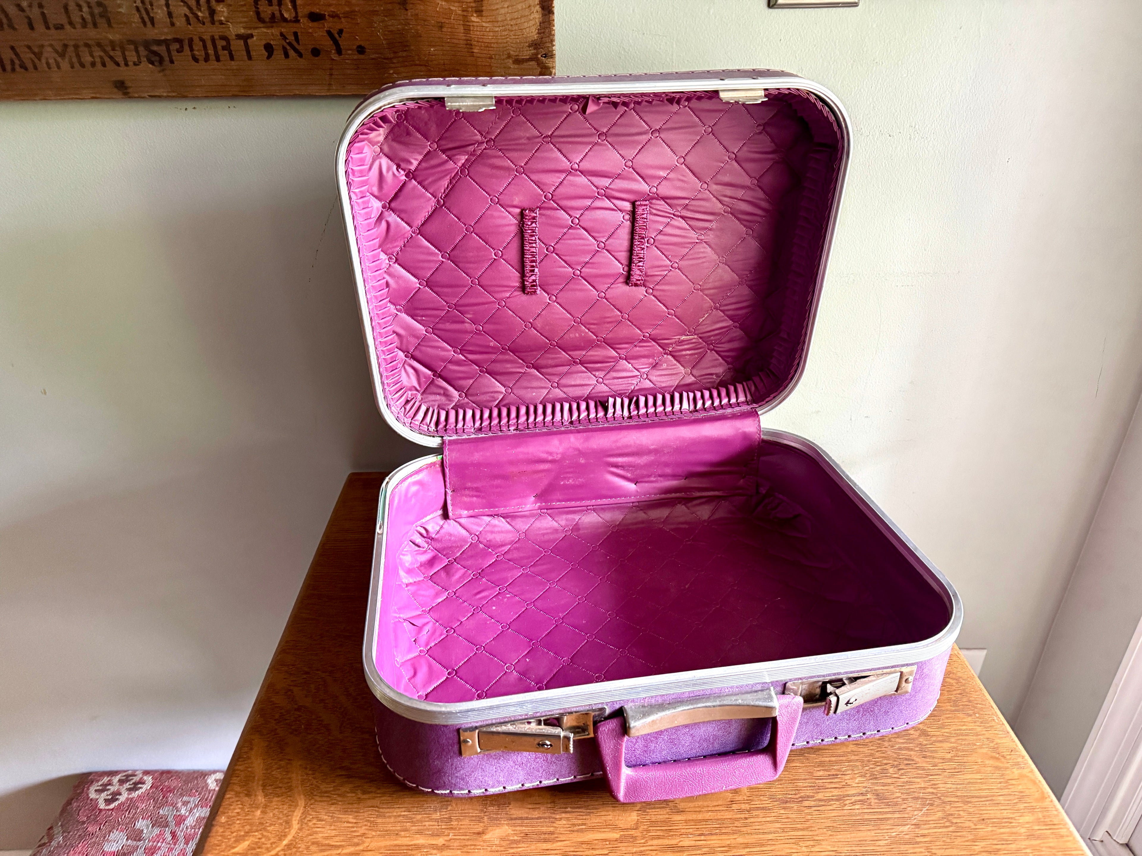 70's Small Purple Vinyl Suitcase ~ Purple Weekend Bag ~ Purple Kids Suitcase