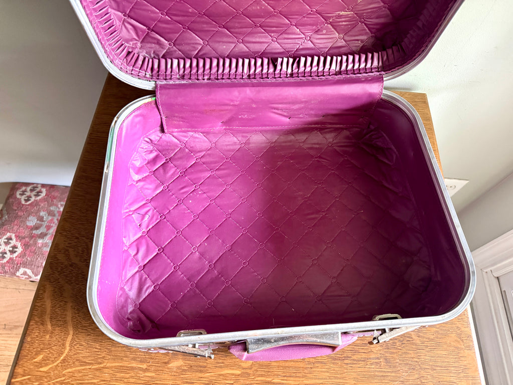 70's Small Purple Vinyl Suitcase ~ Purple Weekend Bag ~ Purple Kids Suitcase