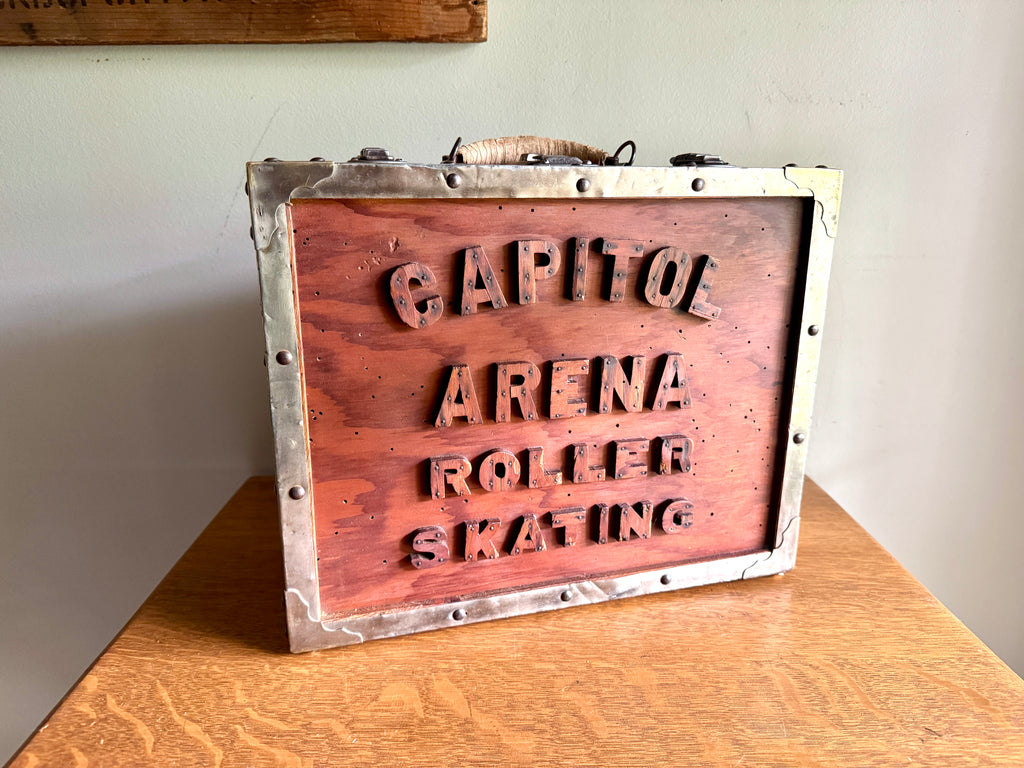 Capitol Arena Roller Skating Wooden Box With Ware Bros. Roller Skates with Wooden Wheels