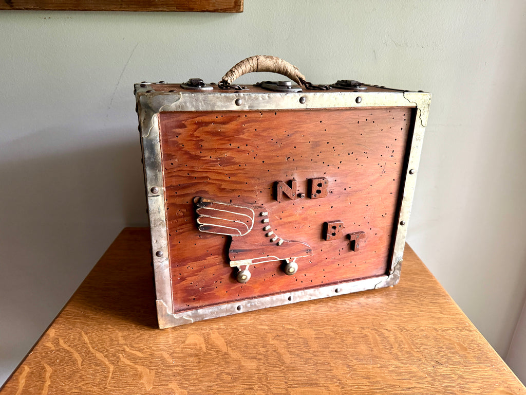 Capitol Arena Roller Skating Wooden Box With Ware Bros. Roller Skates with Wooden Wheels