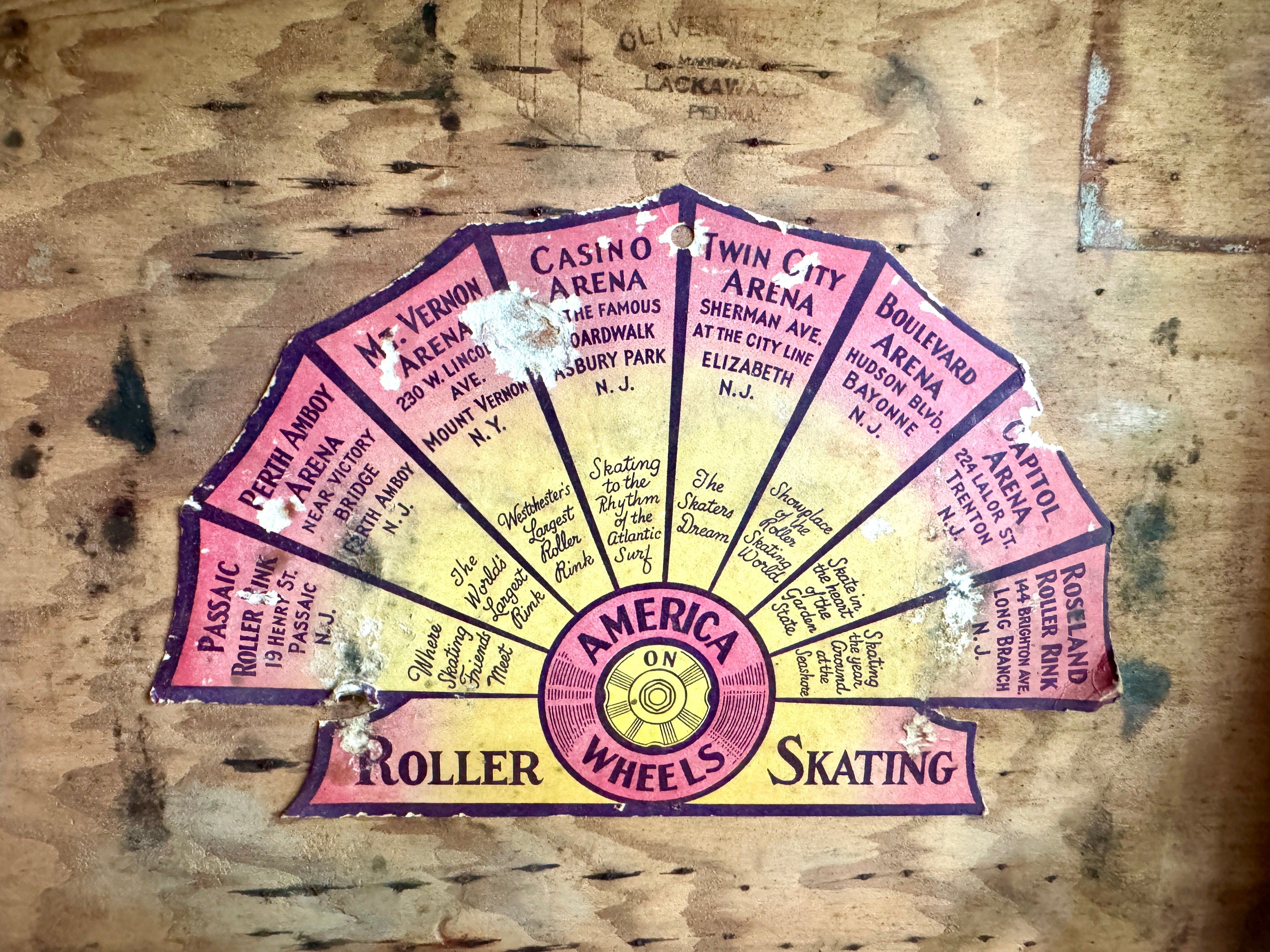Capitol Arena Roller Skating Wooden Box With Ware Bros. Roller Skates with Wooden Wheels