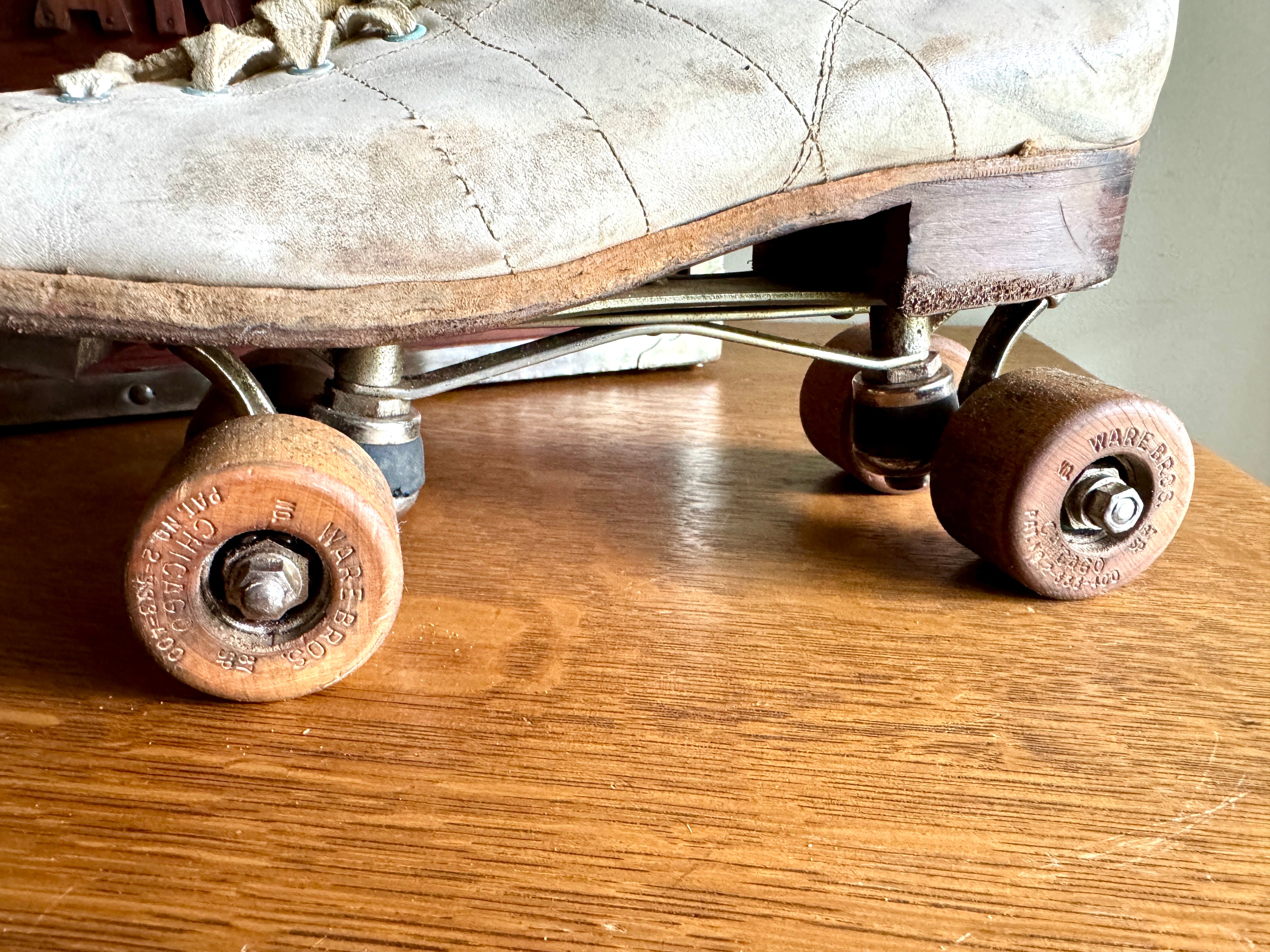 Capitol Arena Roller Skating Wooden Box With Ware Bros. Roller Skates with Wooden Wheels