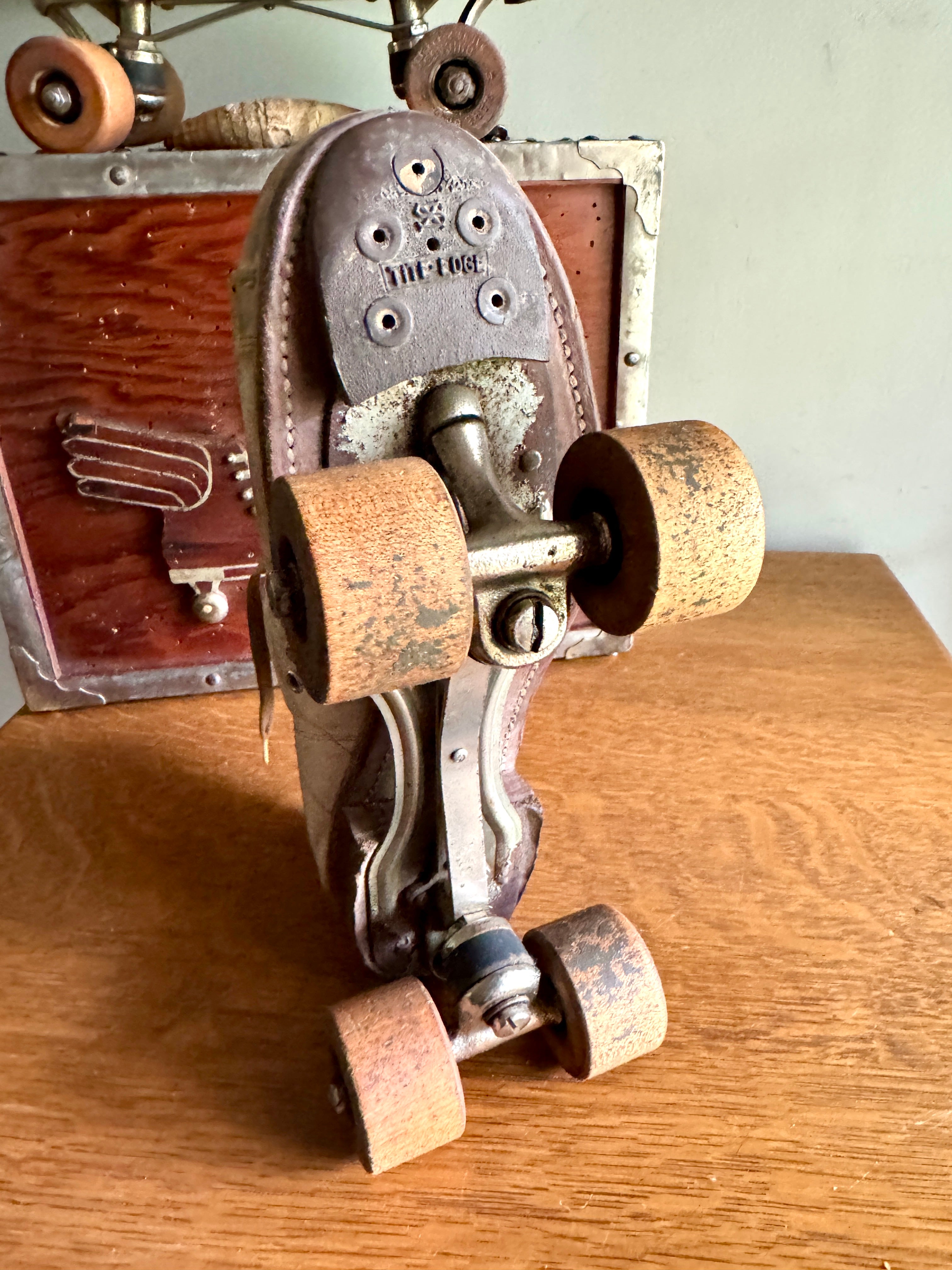 Capitol Arena Roller Skating Wooden Box With Ware Bros. Roller Skates with Wooden Wheels