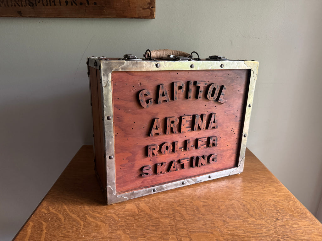 Capitol Arena Roller Skating Wooden Box With Ware Bros. Roller Skates with Wooden Wheels