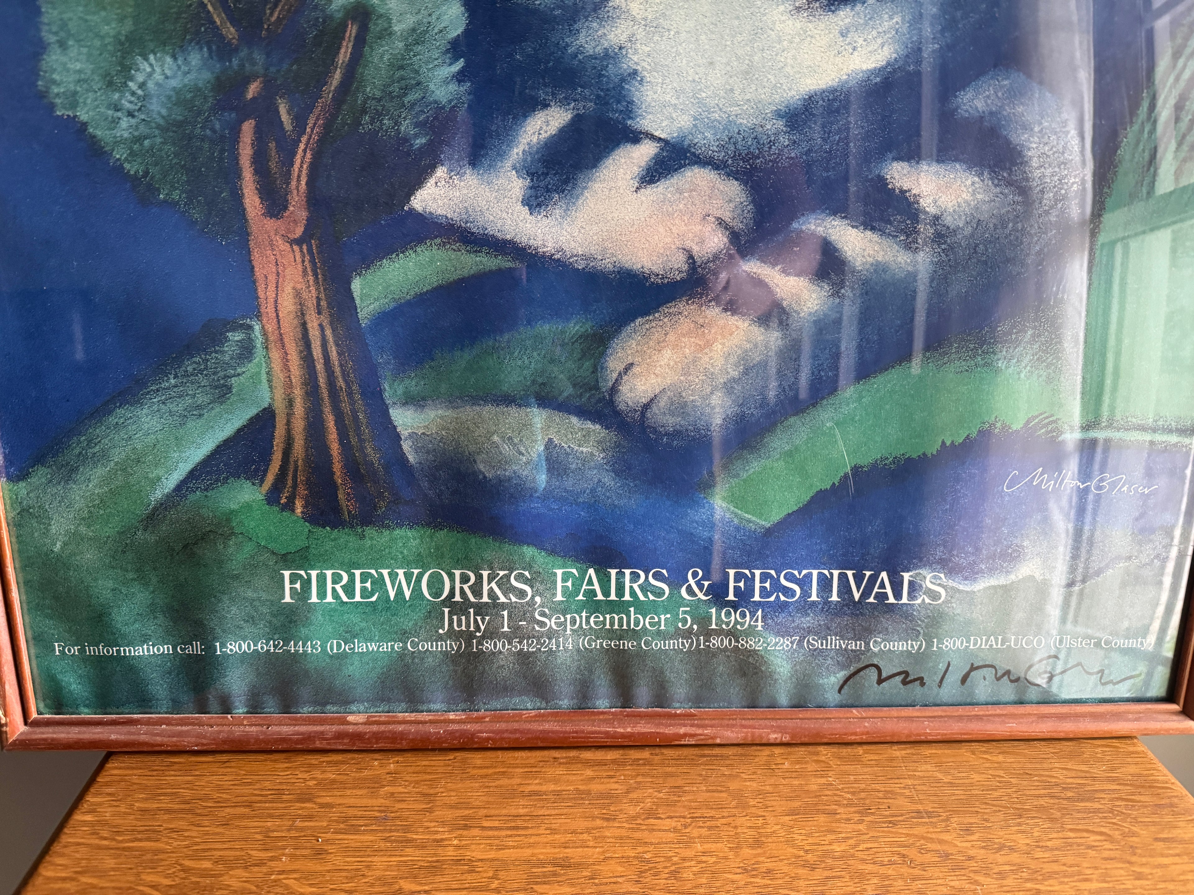 VTG Signed Original Milton Glaser Catskills Poster 1994 Fireworks Fair Festival Perfect (Poster Only)