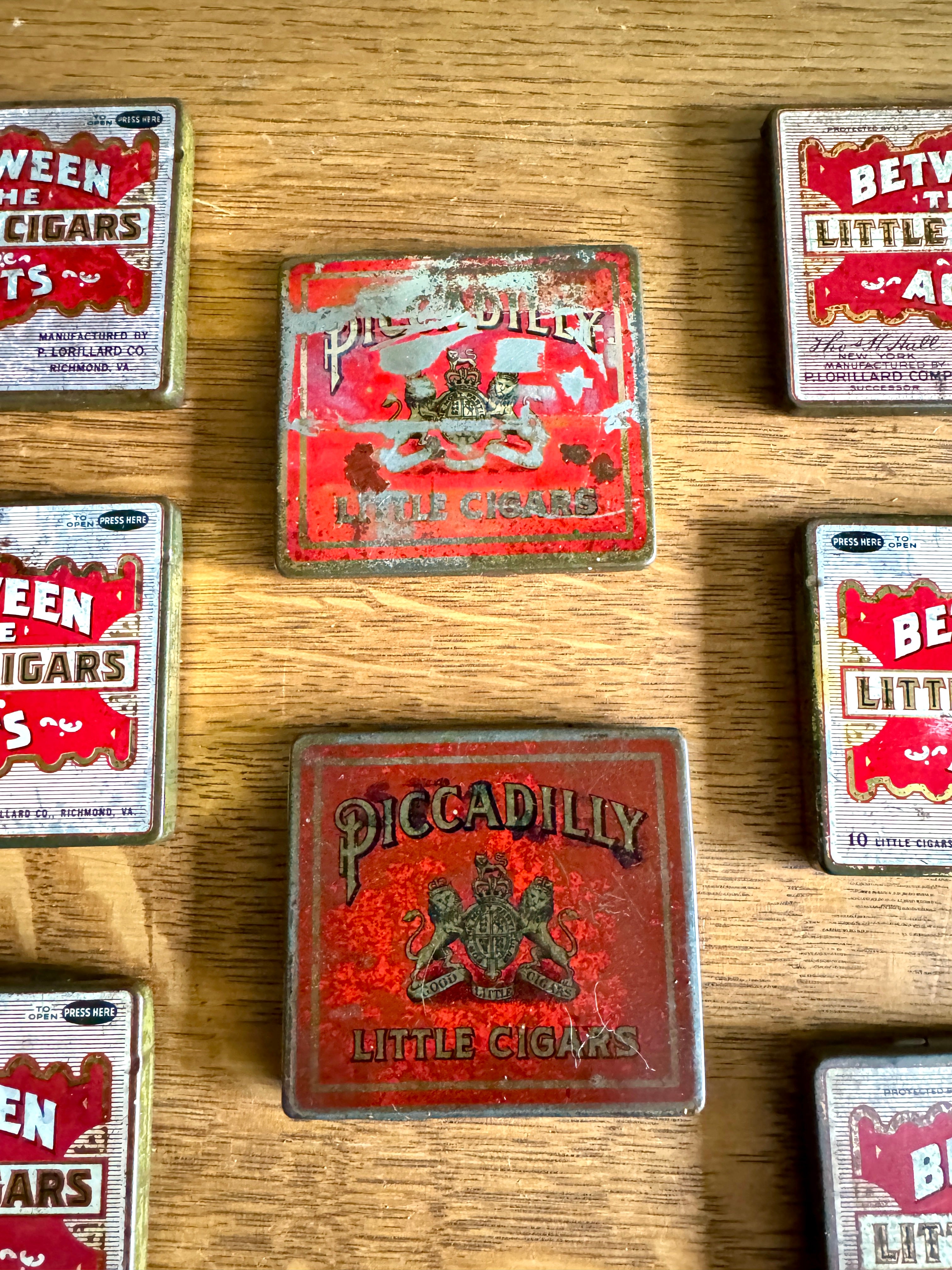 1940's Lot of Between The Acts Little Cigars Tins and Piccadilly Cigar Tins