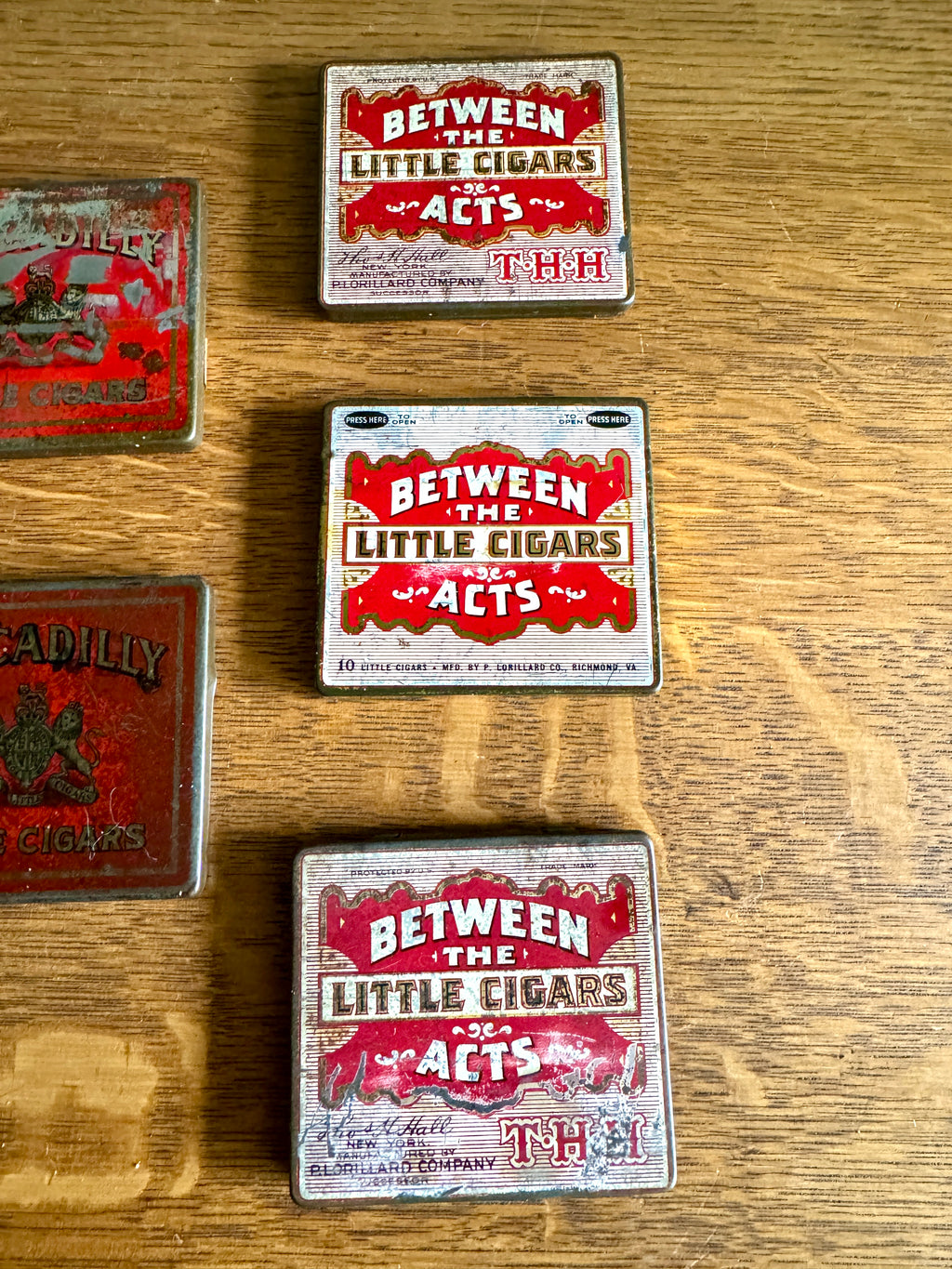 1940's Lot of Between The Acts Little Cigars Tins and Piccadilly Cigar Tins