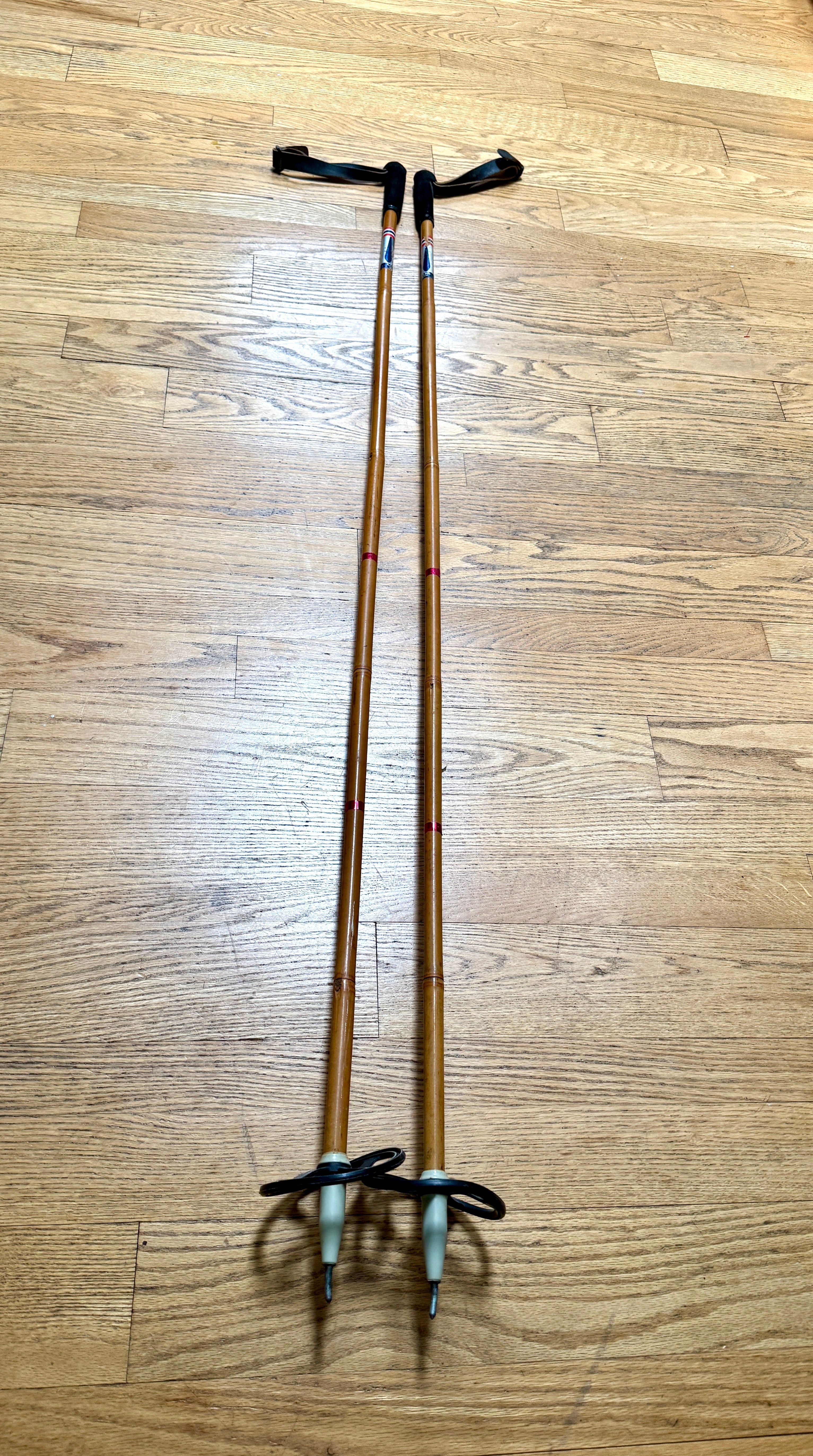 Vtg Liljedahl Tryli Staven Bamboo Ski Poles 160 cm with Leather Wrist Straps