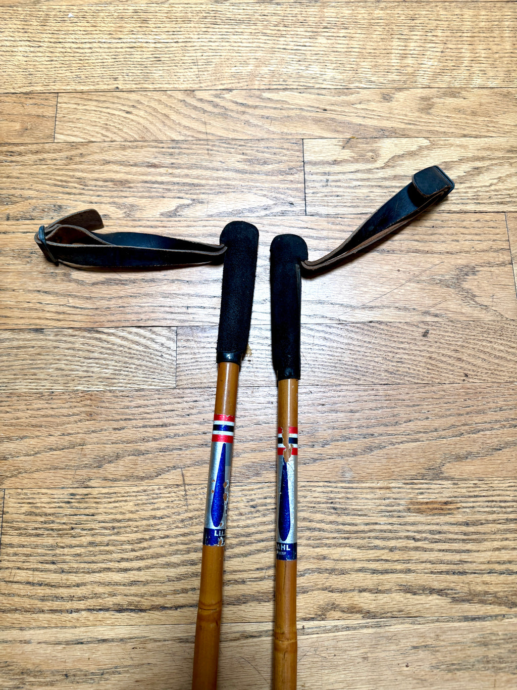 Vtg Liljedahl Tryli Staven Bamboo Ski Poles 160 cm with Leather Wrist Straps