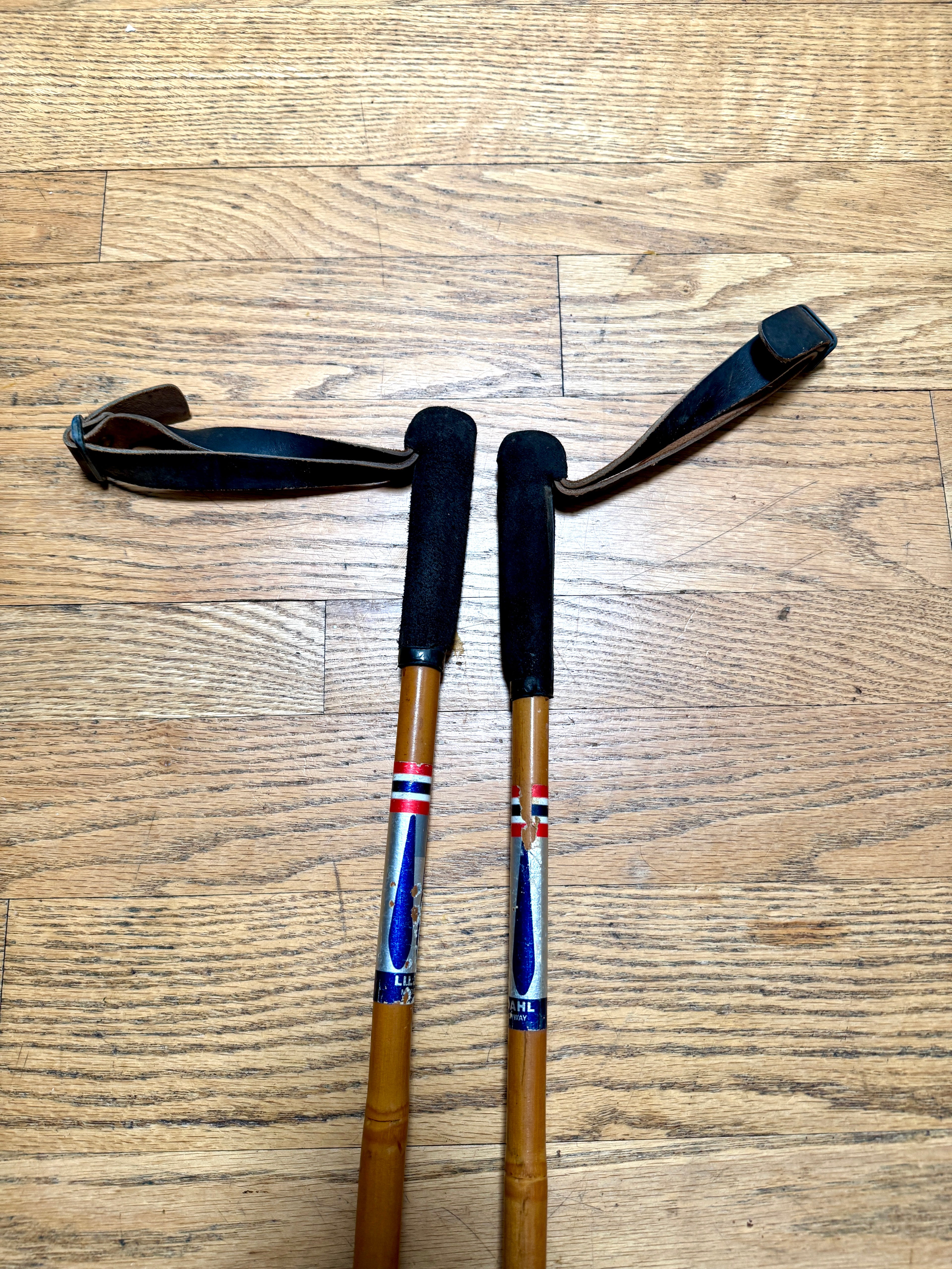Vtg Liljedahl Tryli Staven Bamboo Ski Poles 160 cm with Leather Wrist Straps