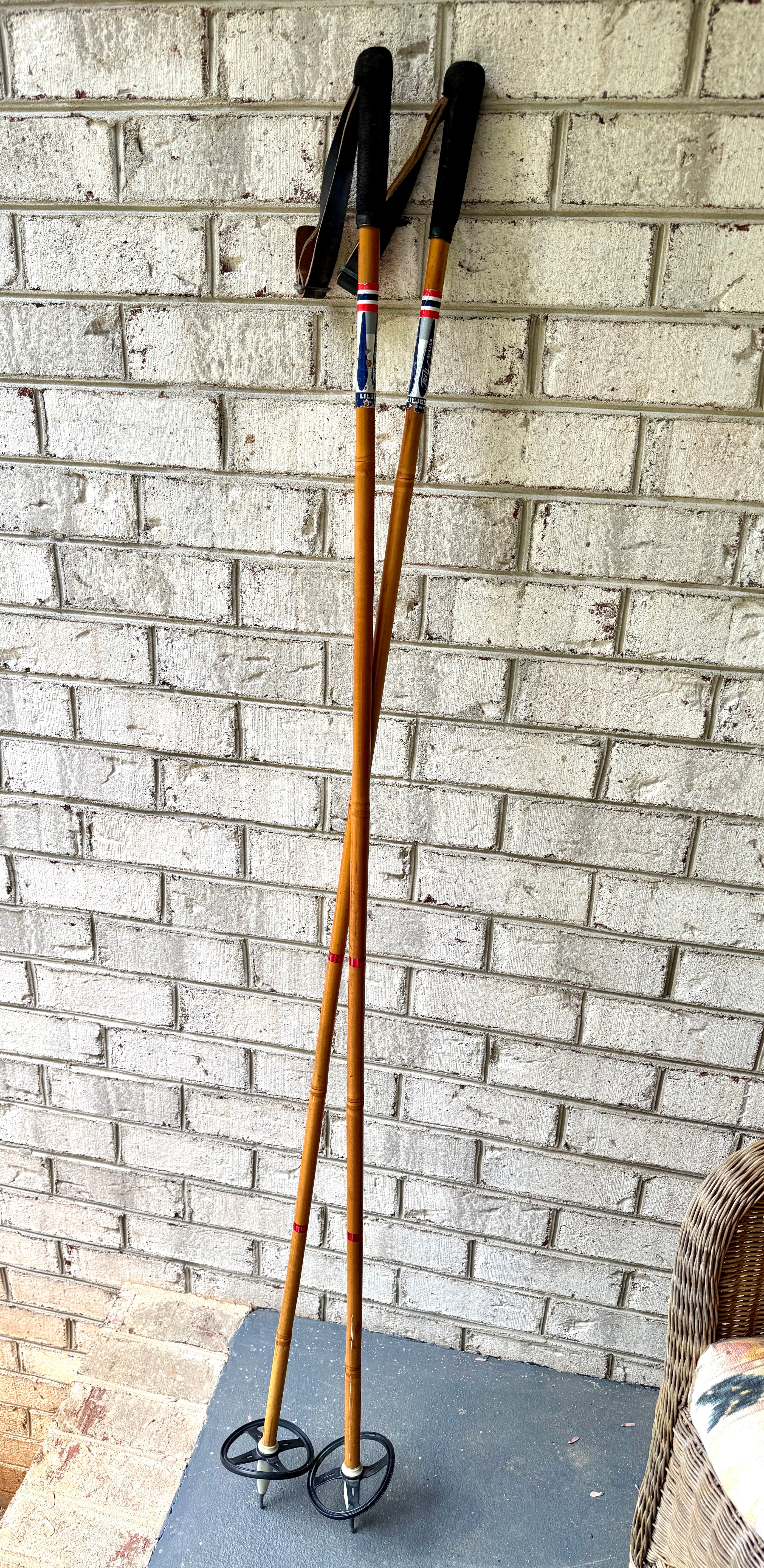 Vtg Liljedahl Tryli Staven Bamboo Ski Poles 160 cm with Leather Wrist Straps