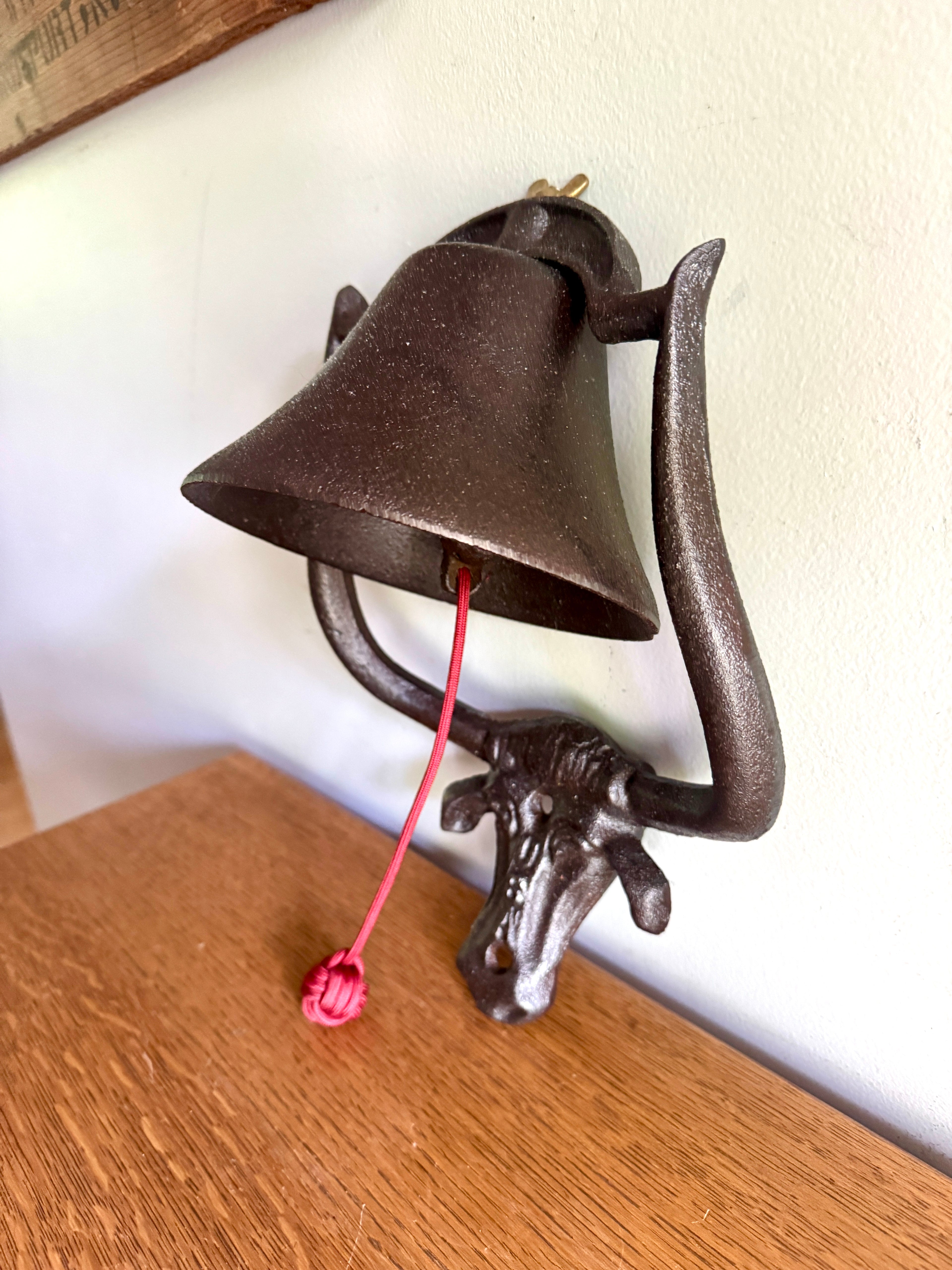 Cast Iron Bell with Longhorn Cattle Mounting Plate