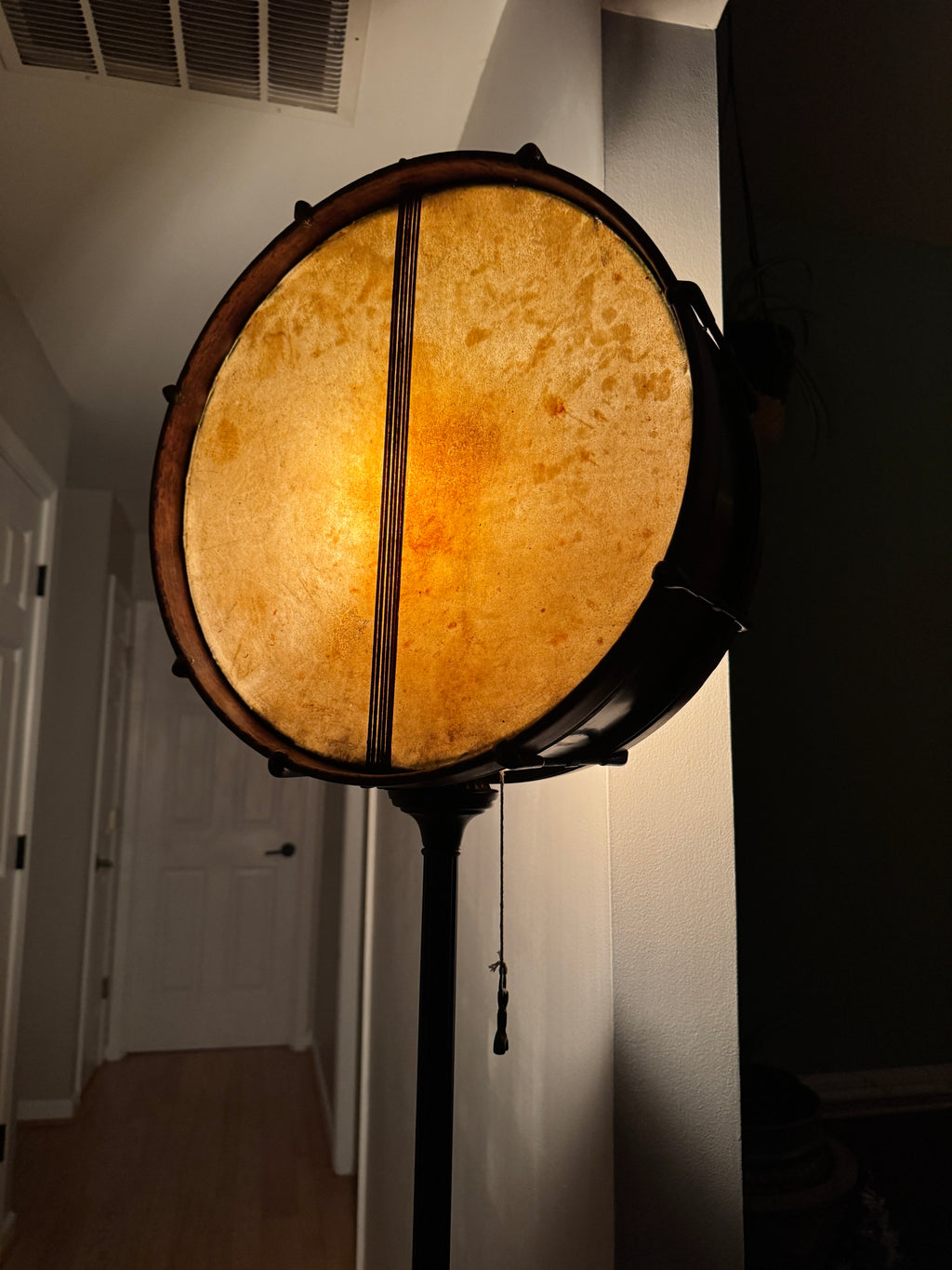 Vtg Wood & Brass Snare Drum Up-Cycled Floor Lamp ~ New Departure Snare Drum Lamp