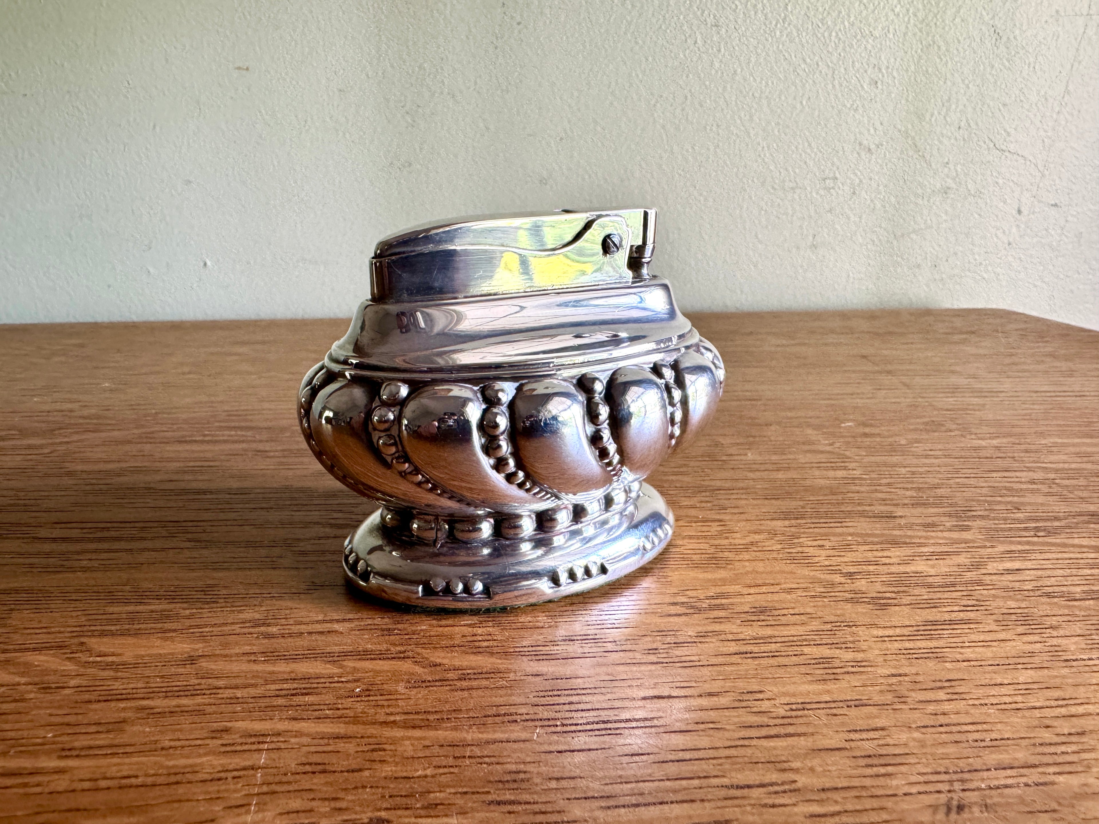 1940’s Working Ronson Silver-plated "CROWN" Heavy Table Lighter ~ Art Deco Table Lighter