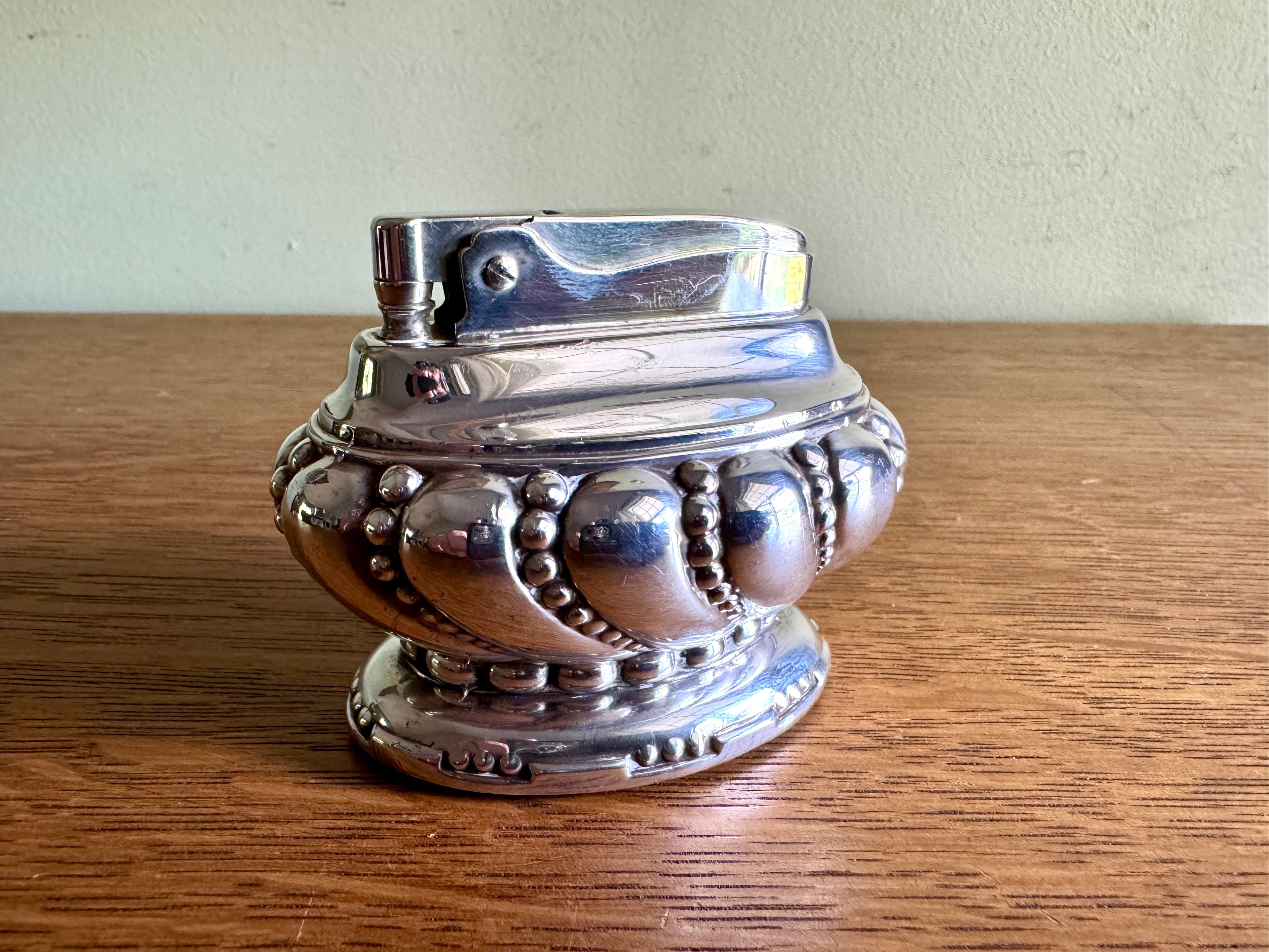 1940’s Working Ronson Silver-plated "CROWN" Heavy Table Lighter ~ Art Deco Table Lighter