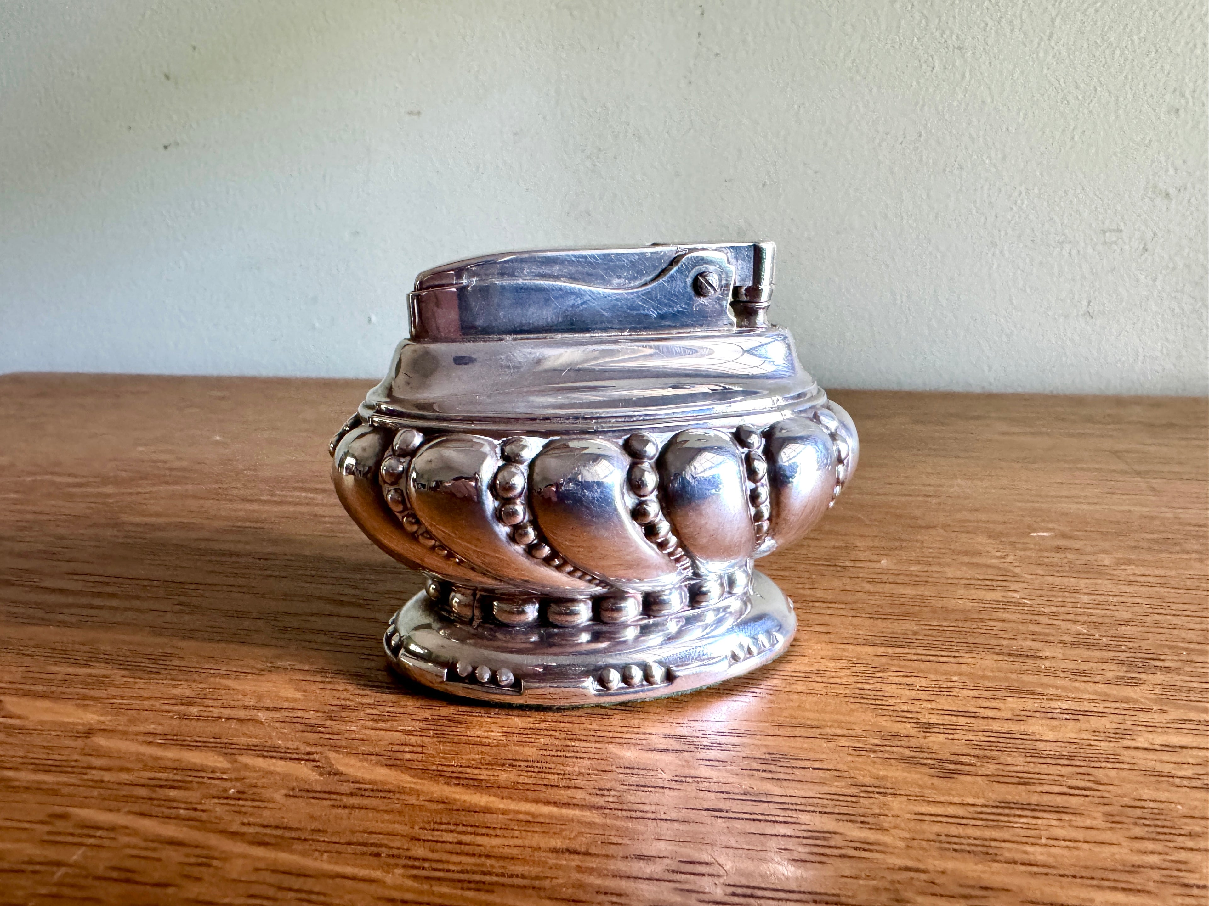 1940’s Working Ronson Silver-plated "CROWN" Heavy Table Lighter ~ Art Deco Table Lighter