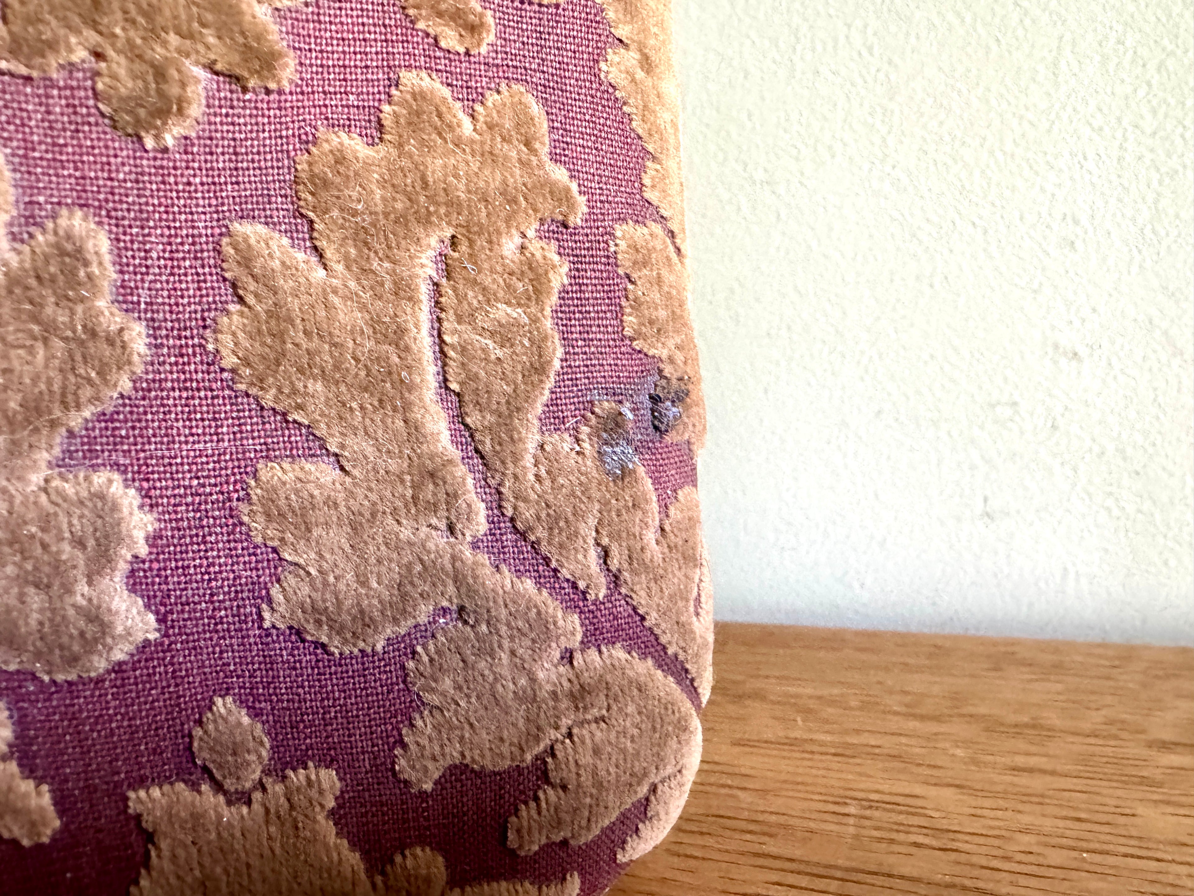 Footstool Velvet Upholstery - Garnet Floral Damask Design Velvet Upholstery Foot Stool - Victorian/Edwardian Turned Wood Legs
