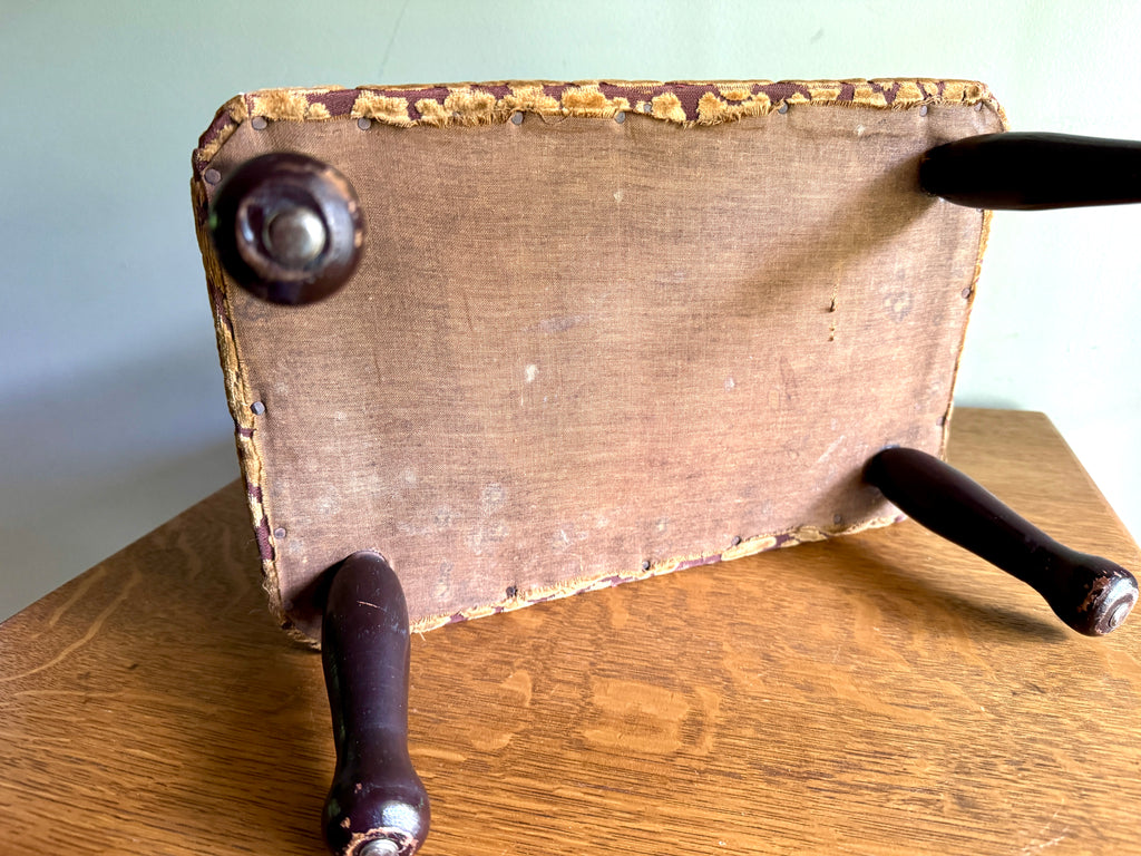 Footstool Velvet Upholstery - Garnet Floral Damask Design Velvet Upholstery Foot Stool - Victorian/Edwardian Turned Wood Legs