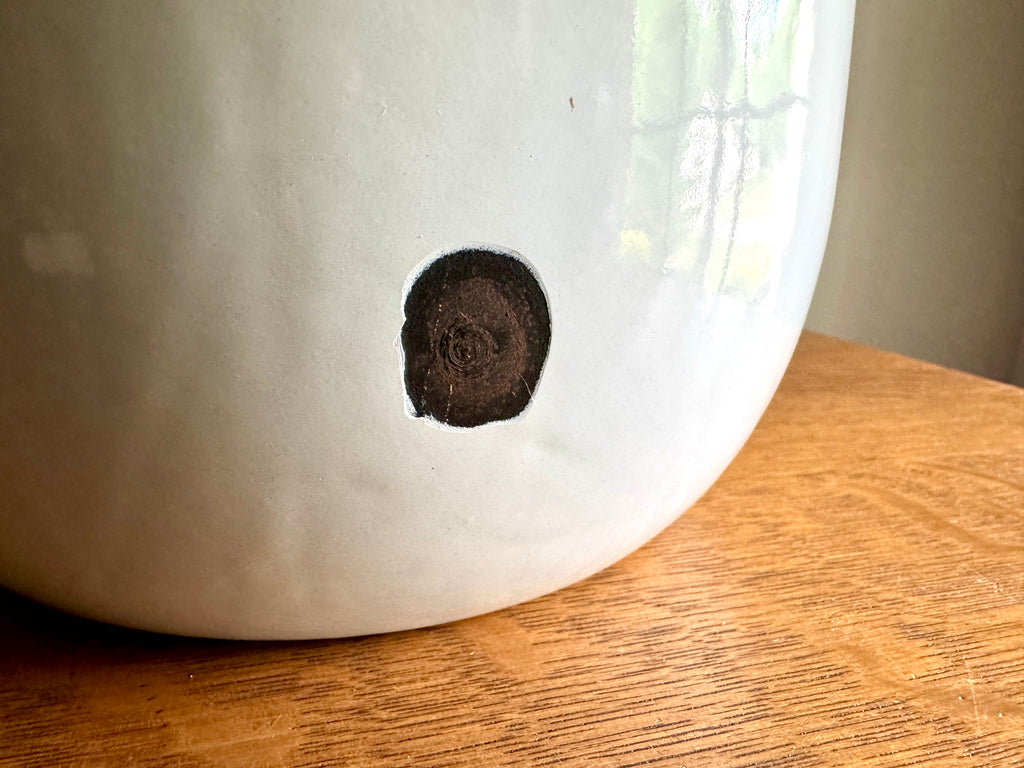 1940's Fesco Enamelware Lidded Pot ~ White Enamel Lidded Pot with Wooden Handle ~ Chamber Pot