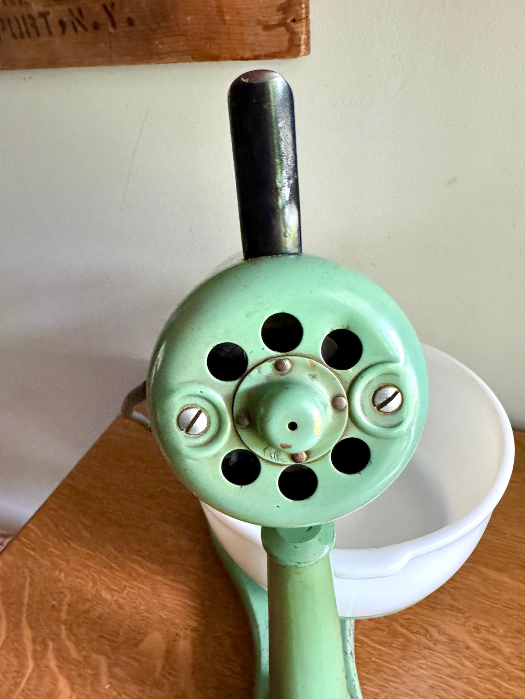 Antique "CHALLENGE" 3 Speed Mixer Stand  ~ 1920's Working #1658 Jadeite Green &  9" Milk Glass Bowl