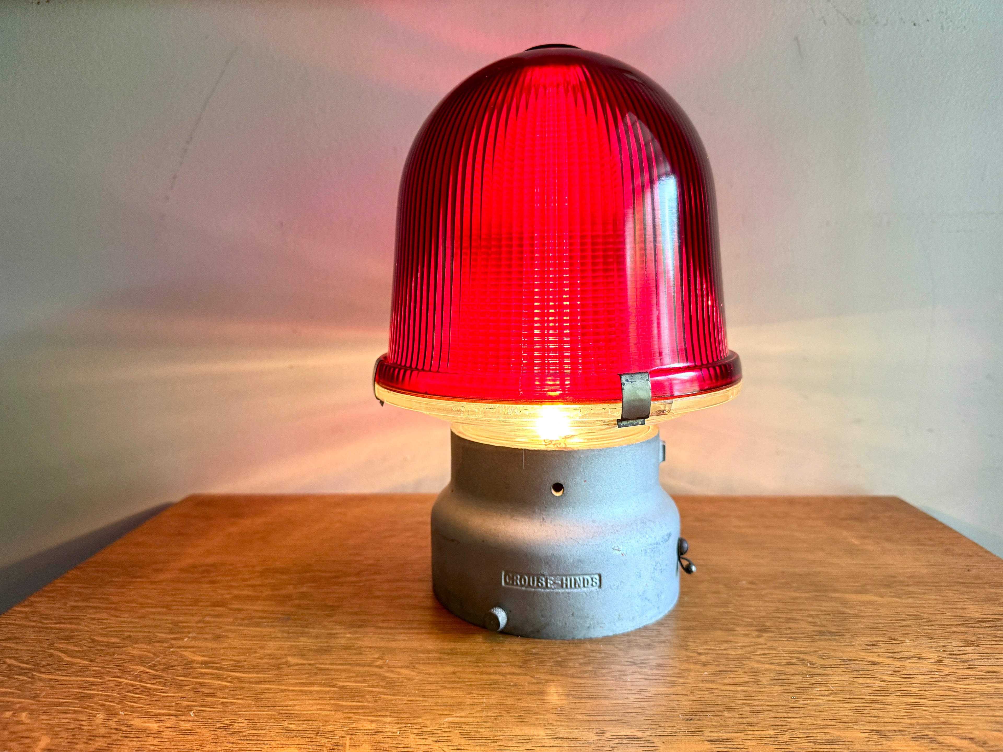 Vtg Crouse-Hinds Obstruction Light Red Globe Lamp ~ Large Obstruction Beacon Table Lamp (Copy)
