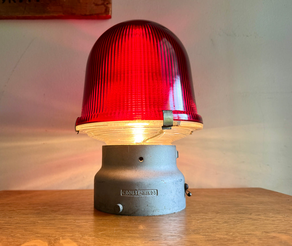 Vtg Crouse-Hinds Obstruction Light Red Globe Lamp ~ Large Obstruction Beacon Table Lamp (Copy)