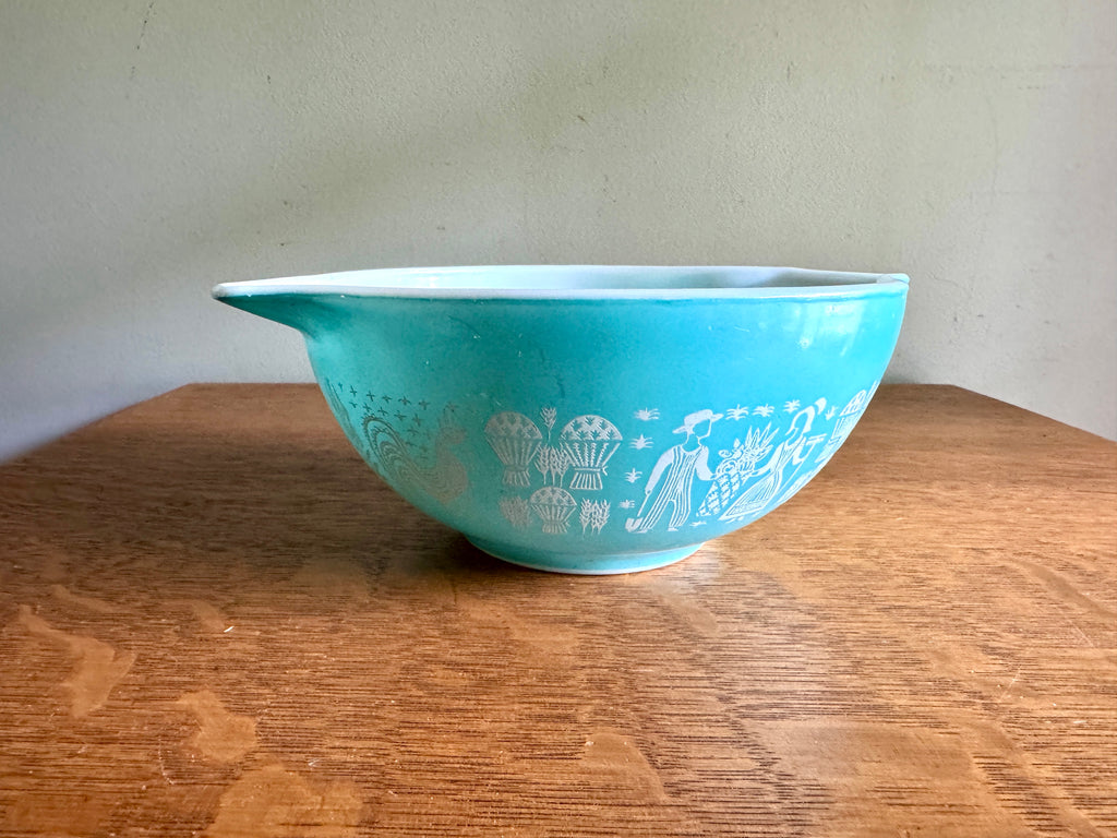 Vtg Pyrex #442 Amish Butterprint Turquoise Cinderella 1-1/2 Qt Mixing Bowl