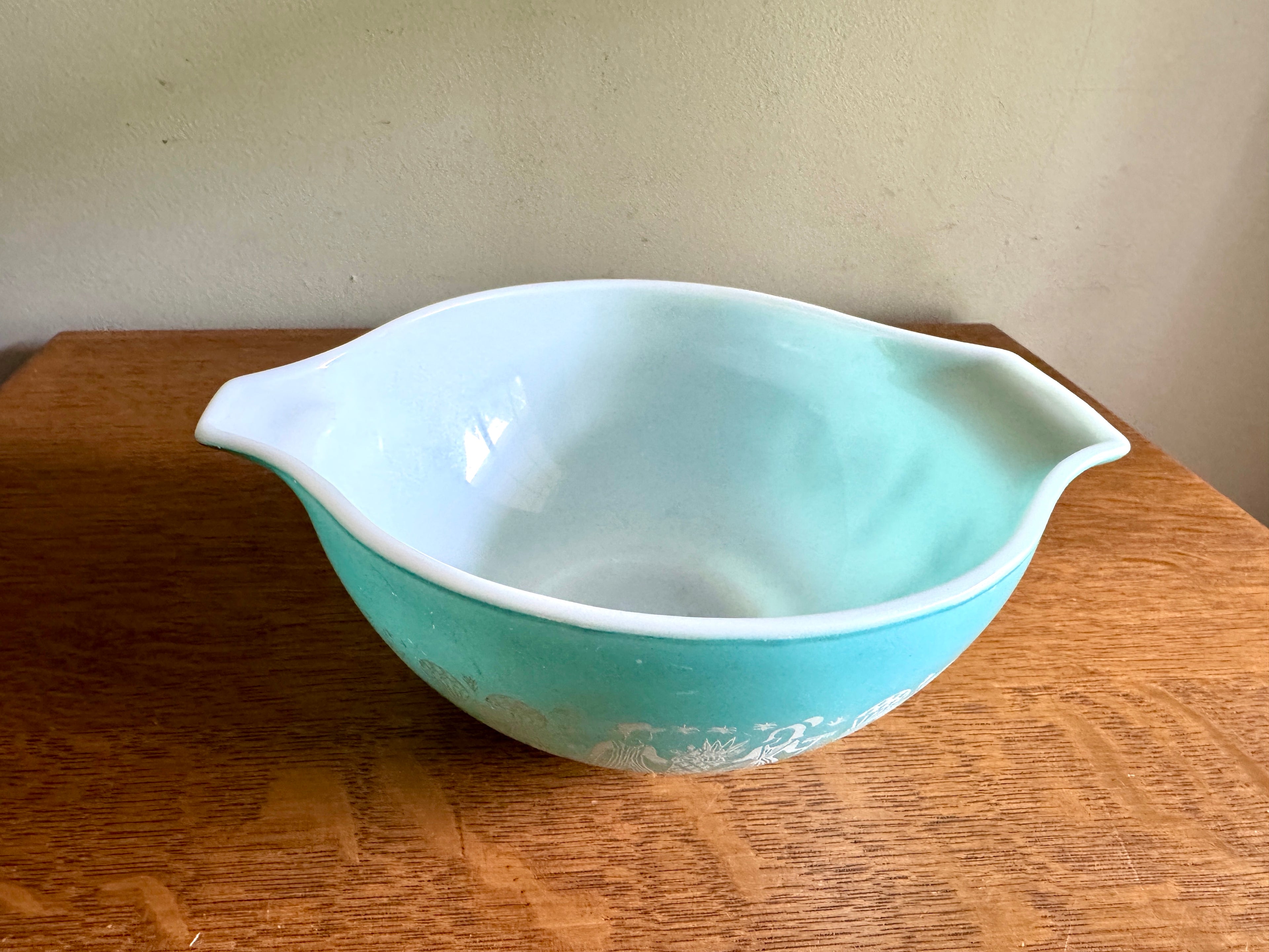 Vtg Pyrex #442 Amish Butterprint Turquoise Cinderella 1-1/2 Qt Mixing Bowl