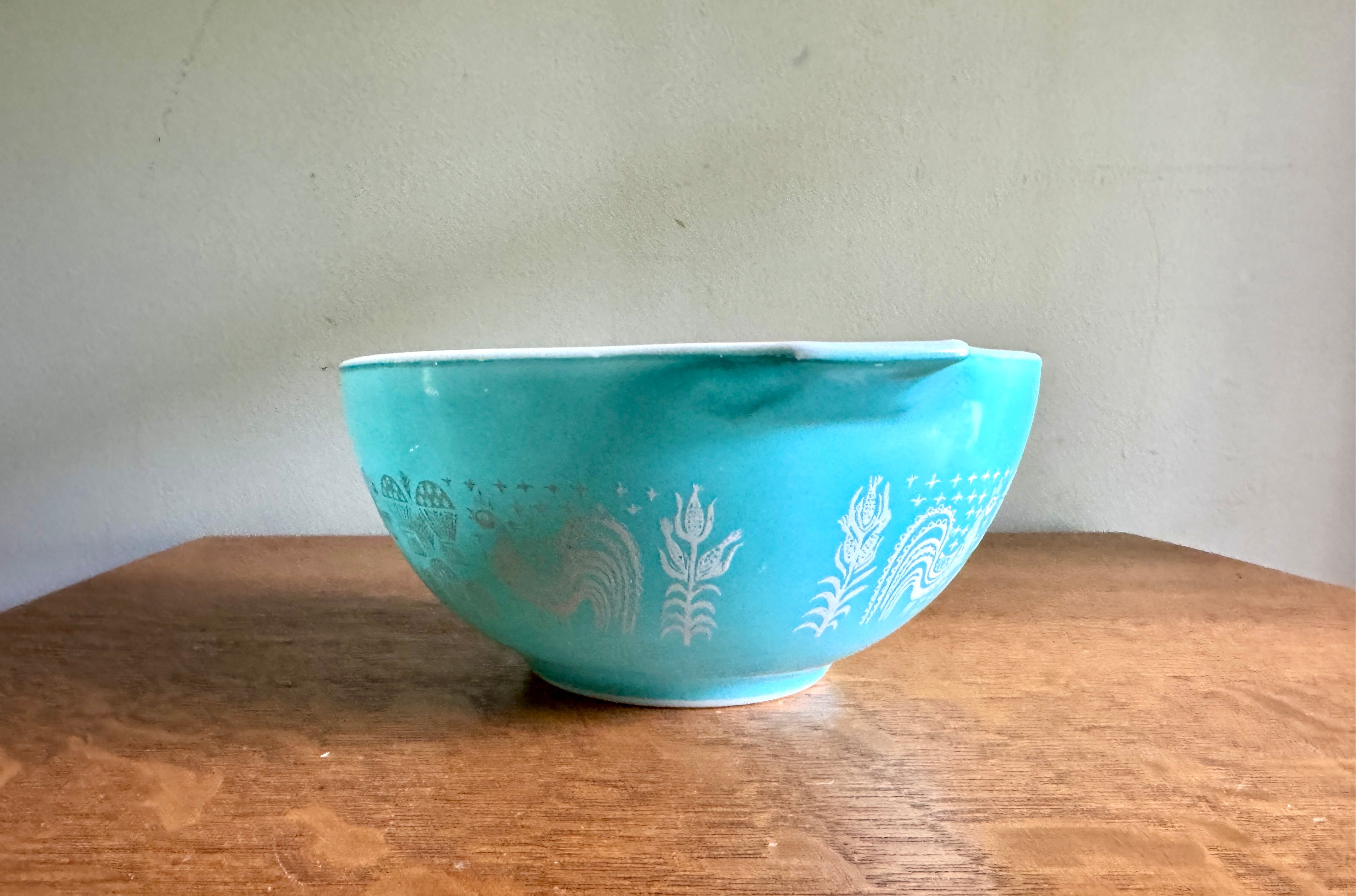 Vtg Pyrex #442 Amish Butterprint Turquoise Cinderella 1-1/2 Qt Mixing Bowl