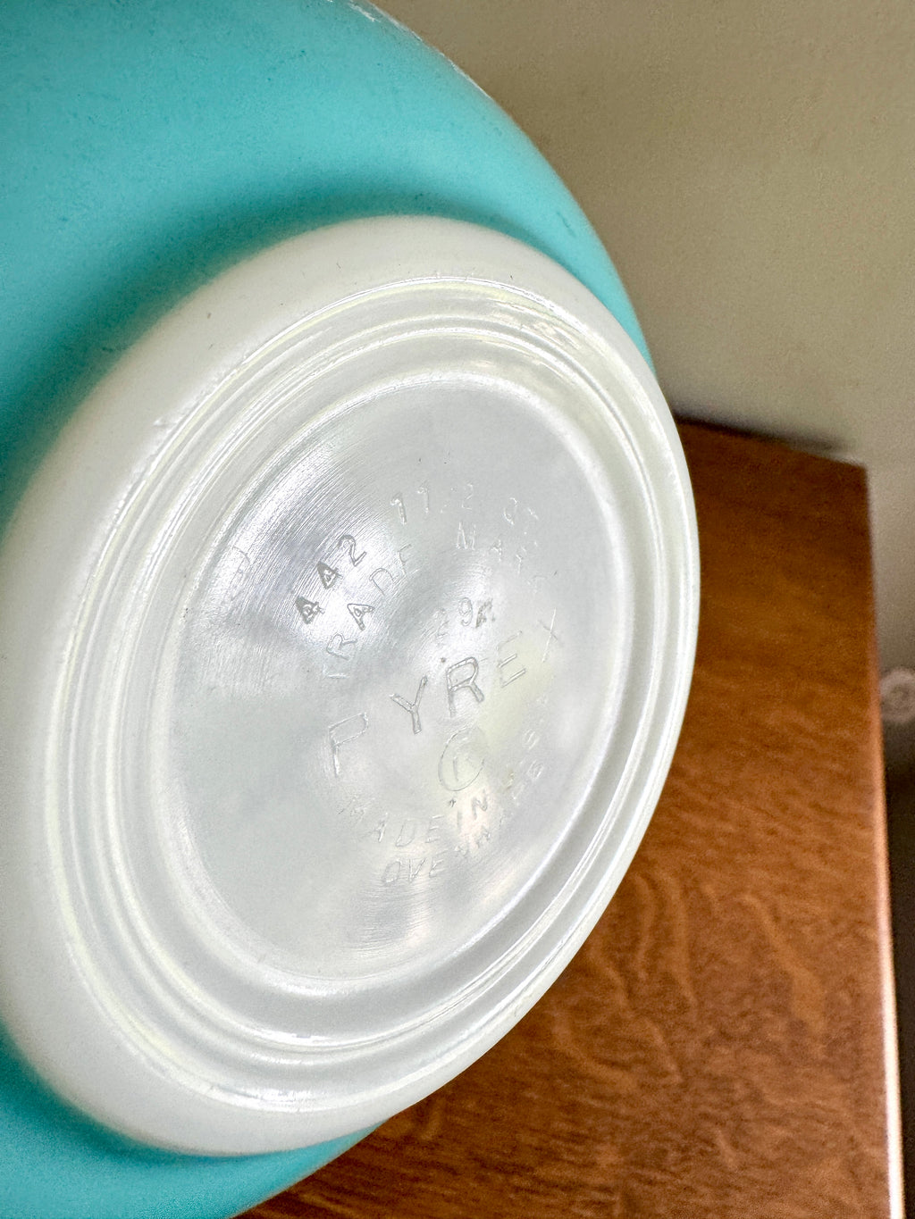 Vtg Pyrex #442 Amish Butterprint Turquoise Cinderella 1-1/2 Qt Mixing Bowl