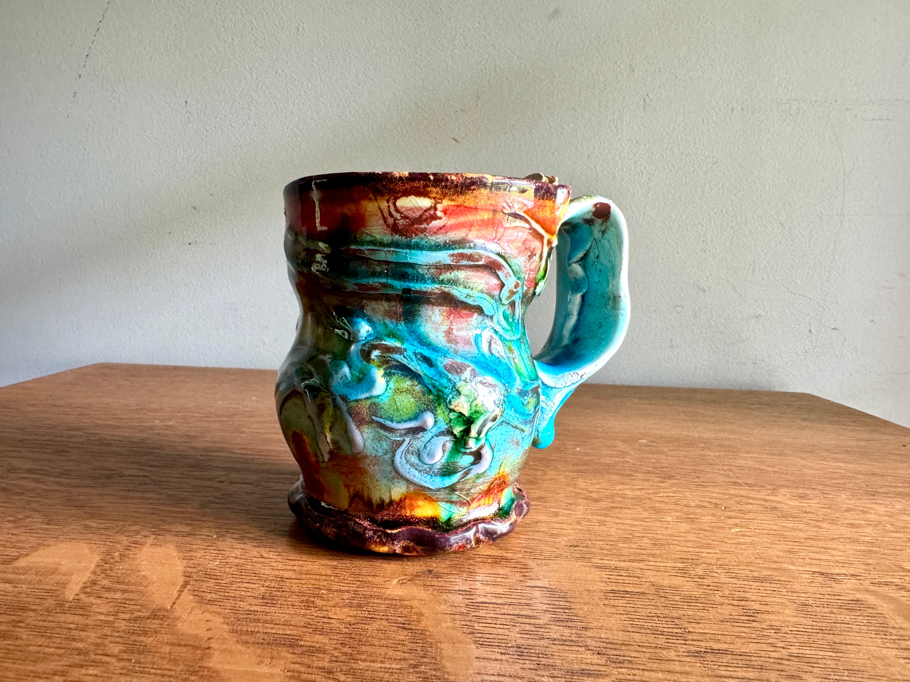 Vtg Lisa Orr Vibrant Colored Glaze Pottery Mug ~ Lisa Orr Ceramic Mug