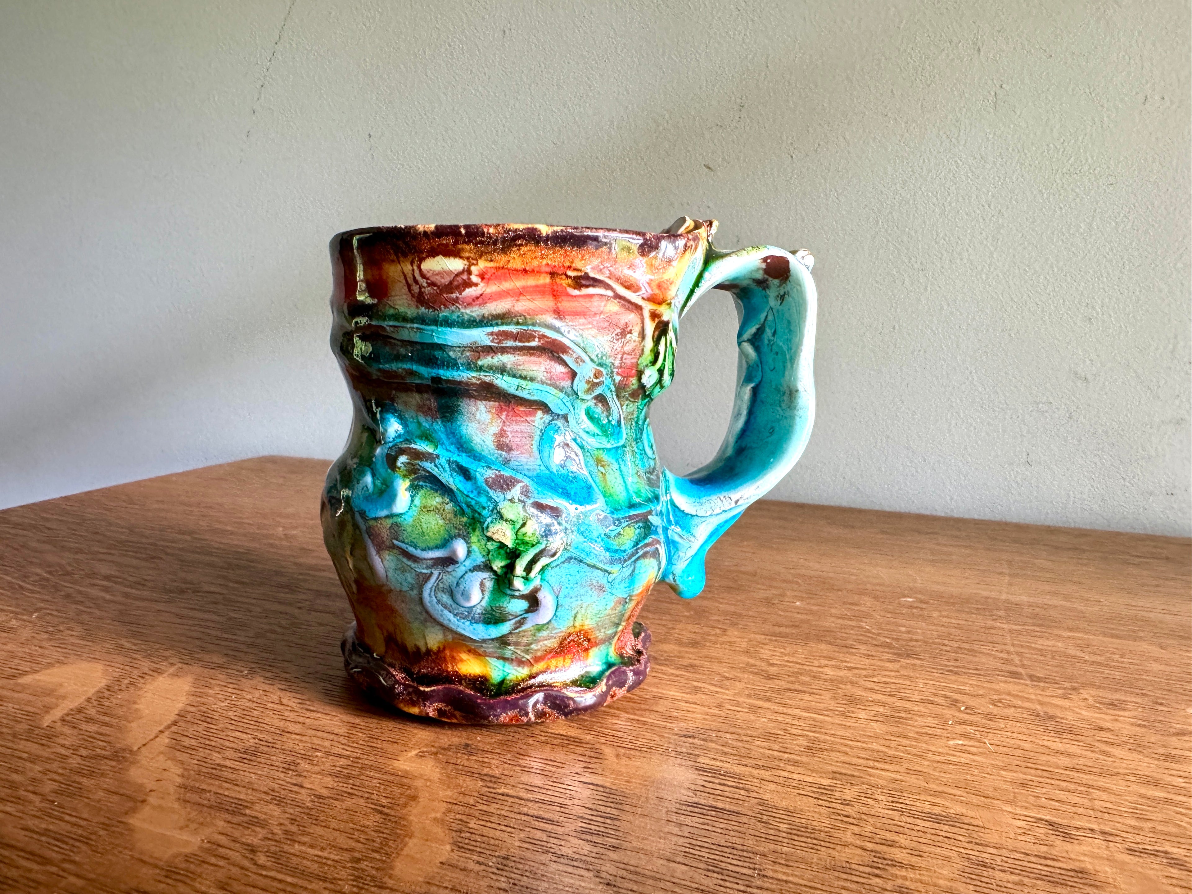 Vtg Lisa Orr Vibrant Colored Glaze Pottery Mug ~ Lisa Orr Ceramic Mug